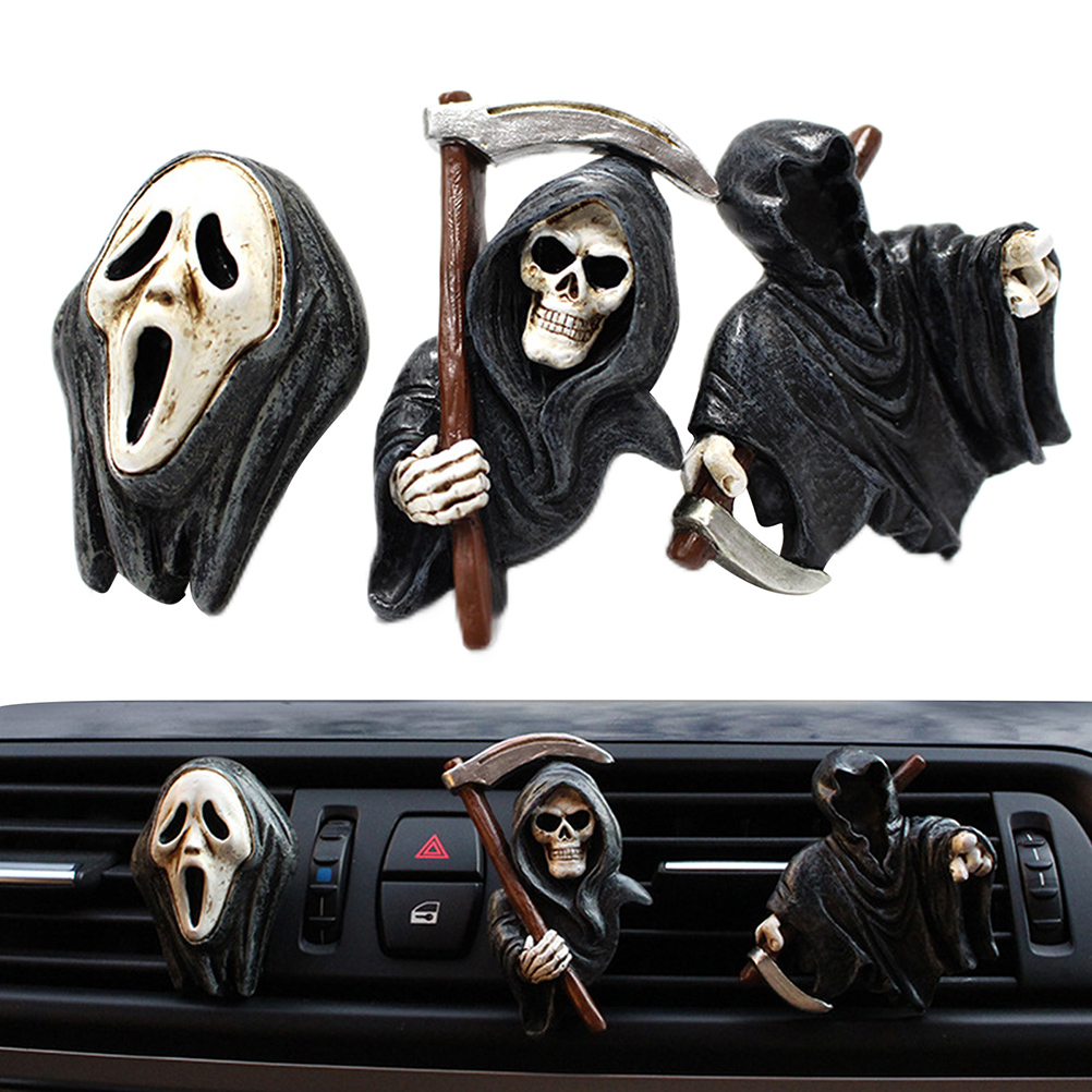 Set Mit 3 Auto-lufterfrischern Zum Anklemmen An Die Lüftungsschlitze: Halloween-geist-skelett, Accessoires Zur Innenraumdekoration.