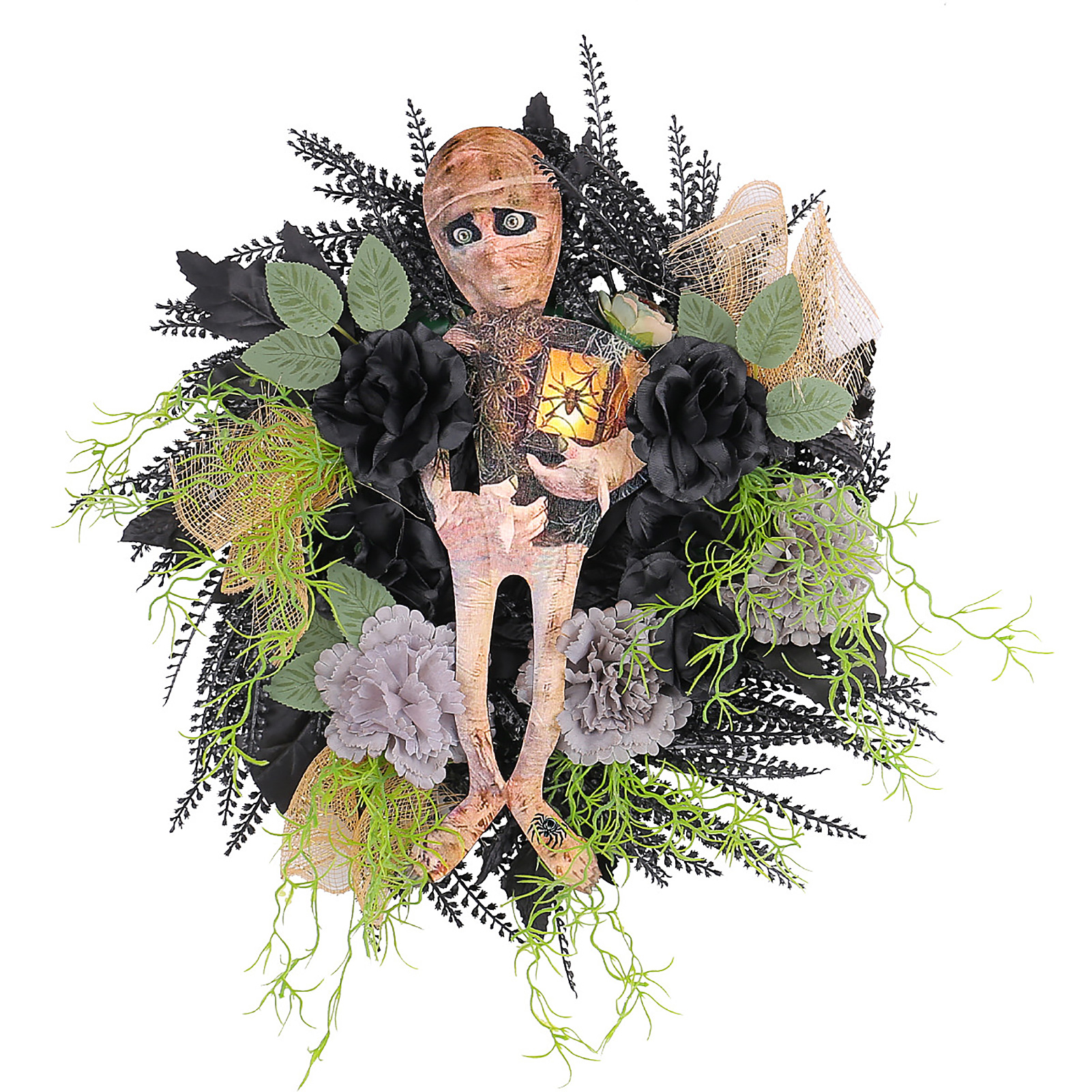Halloween-kranz Aus Holz In Mumienform, Kreative Türdekoration Für Eine Gruselige Geisterparty Oder Stimmungsvolle Gartenatmosphäre, Rattan-kranz Zum Aufhängen An Der Wand