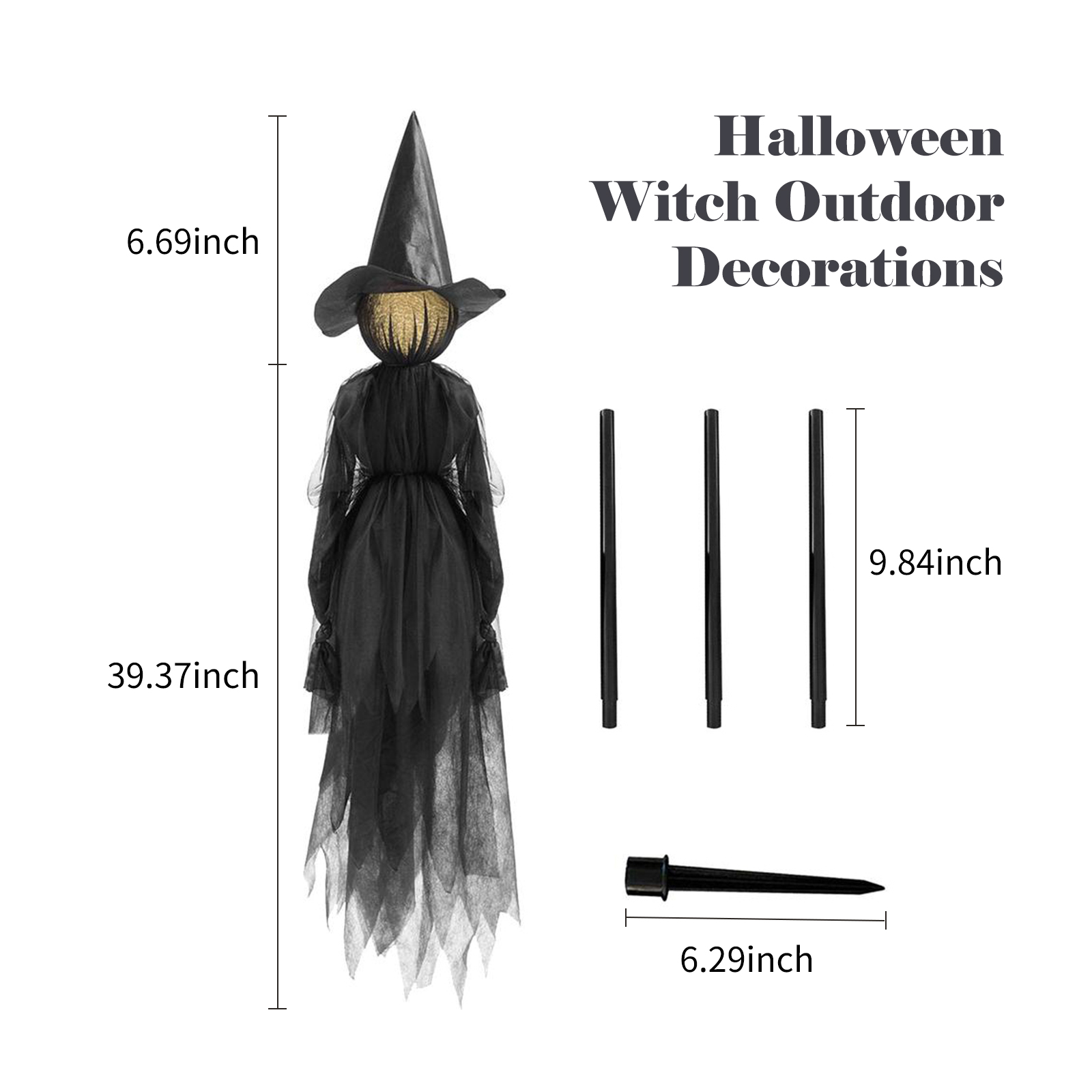 Set Mit 3 Leuchtenden Halloween-hexen Mit Farbigen Köpfen Und Gruseligen Geräuschen Zur Dekoration Ihres Gartens Oder Rasens.