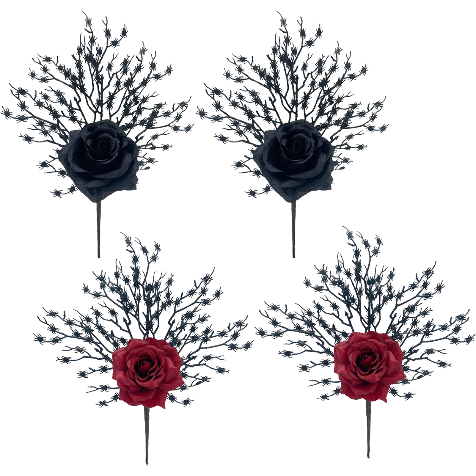 4 Künstliche Spinnenrosen, Gruselige Rosenstiele Für Vasen, Blumenarrangements, Tischdekorationen, Schwarz Und Rot