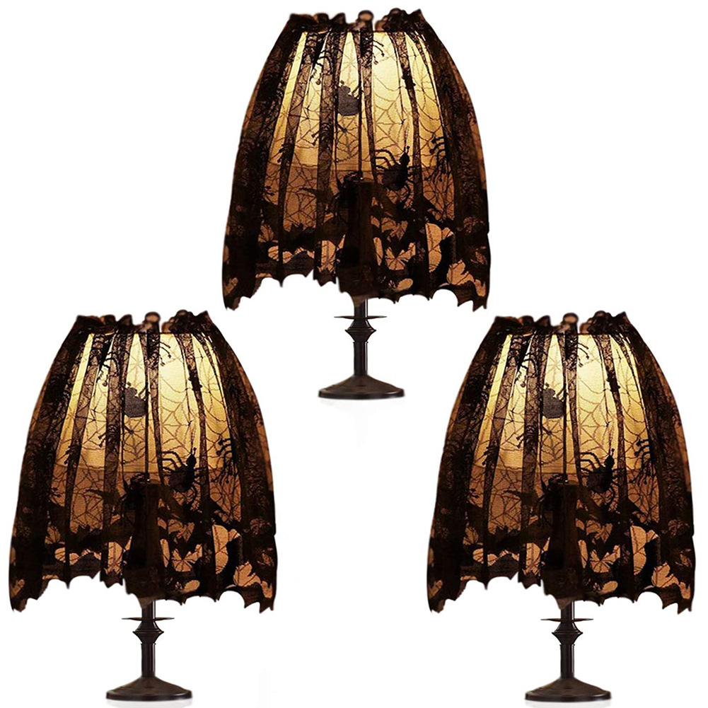 Lampenschirm Im Halloween-stil, Schwarzer Spinnennetzstoff Aus Spitze, Dekorative Tischdecke Mit Halloween-motiv