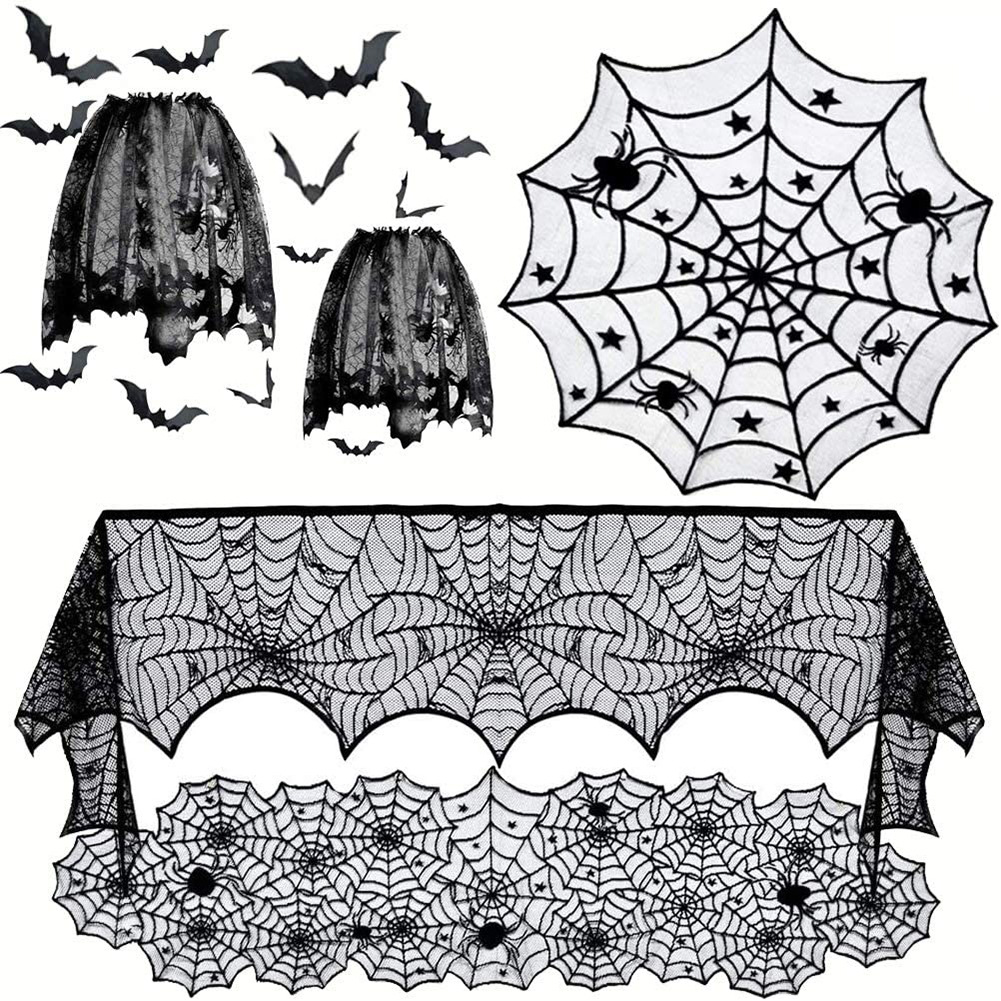 Schwarzer Tischläufer Aus Spitze Für Halloween, Spinnennetz-tischdecke Für Halloween, Dekorative Tischdecke Für Halloween