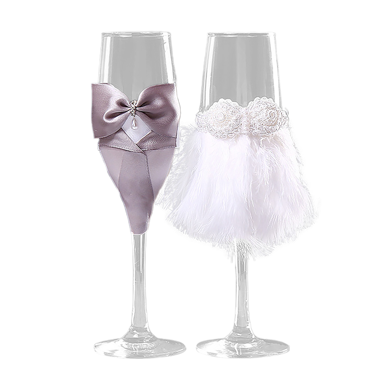 2 Champagnerflöten Mit Smoking-dekoration Für Hochzeiten, Jubiläen Und Verlobungen, Transparent, B