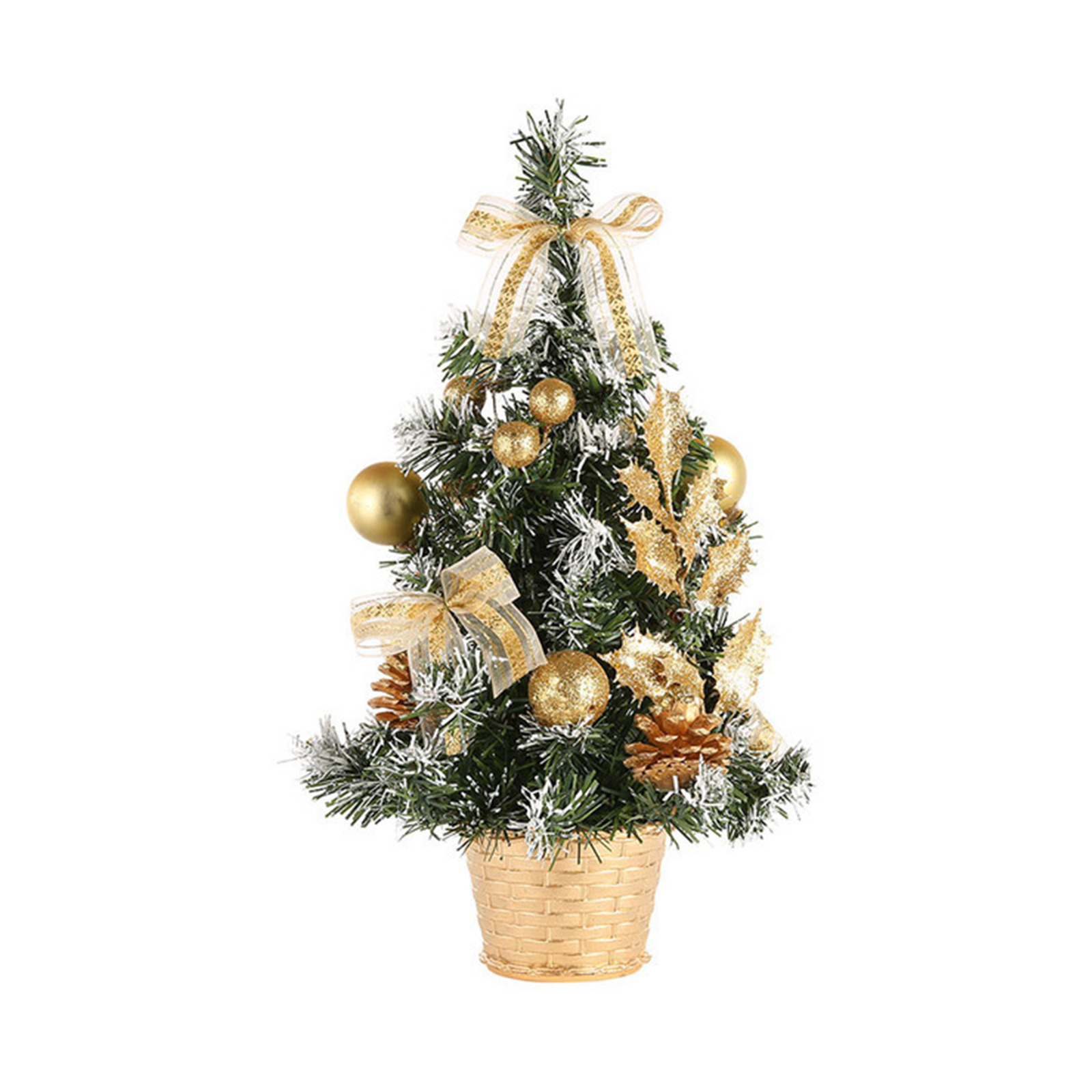 Künstlicher Tischweihnachtsbaum Mit Dekoration, Goldfarben, Für Drinnen Und Draußen, 40 X 23 X 23 Cm