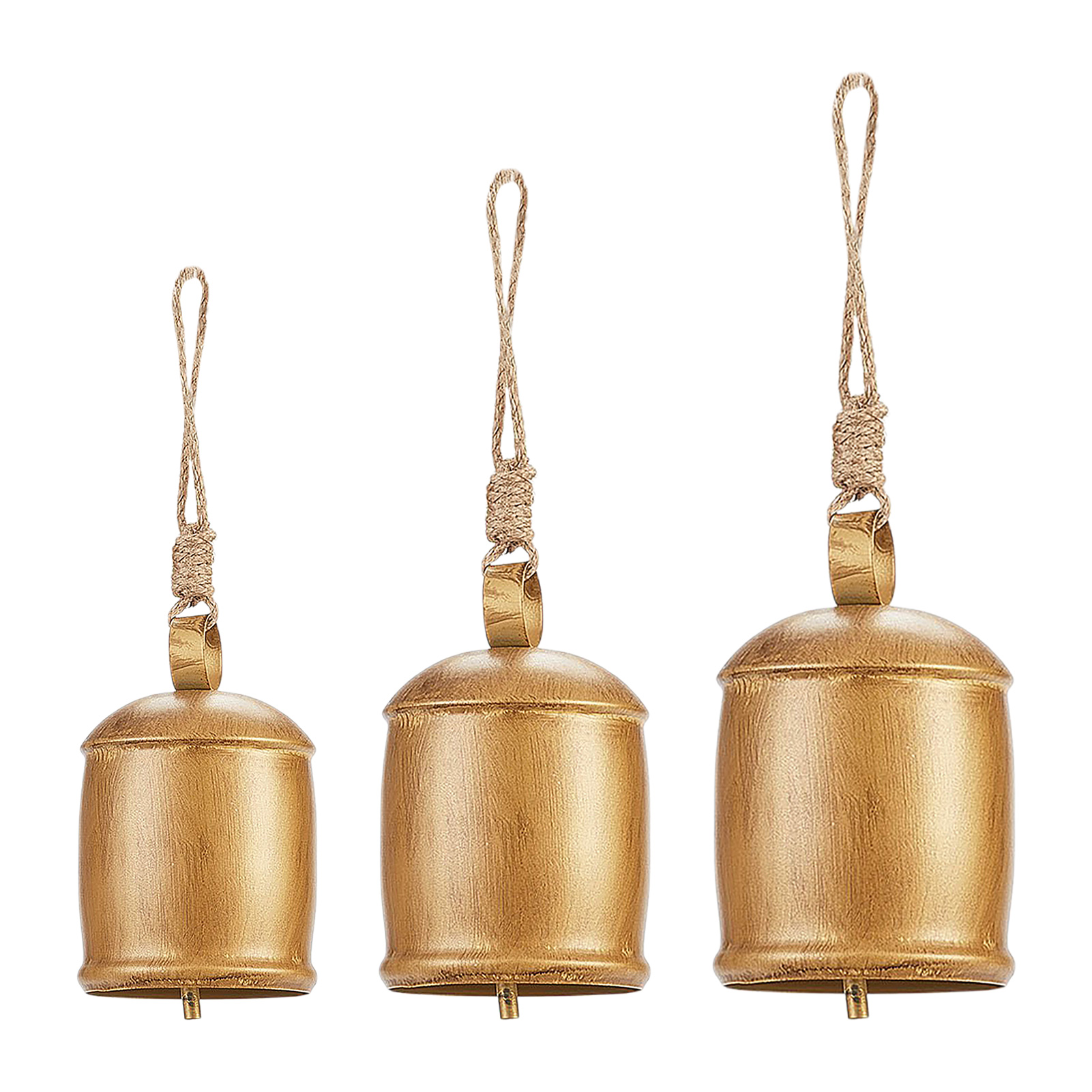 Rustikale Goldene Weihnachtsglöckchen Mit Juteschnur Zur Dekoration Von Türgriffen.