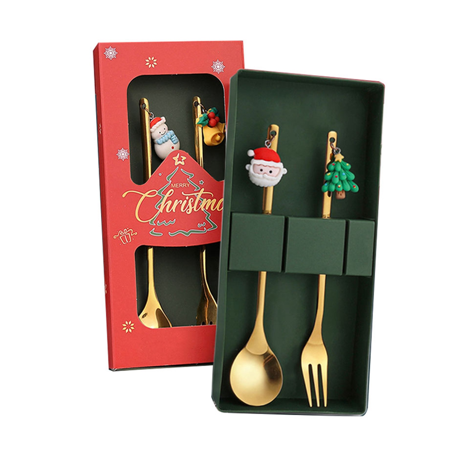 Set Aus 4 Edelstahl-weihnachtslöffeln Und -gabeln, Bezauberndes Dessertbesteck
