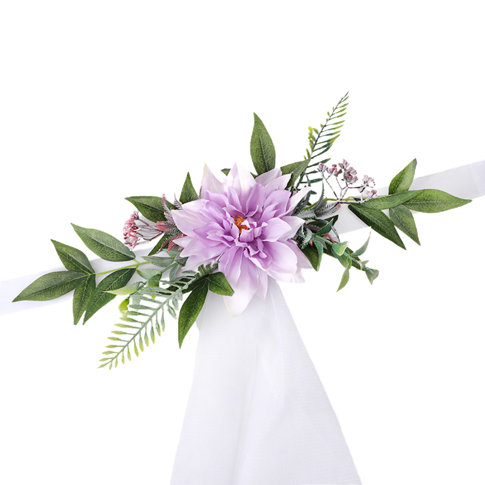 Elegante Blumendekoration Für Hochzeitsstühle Aus 1,5 X 1 M Gaze, Lila.