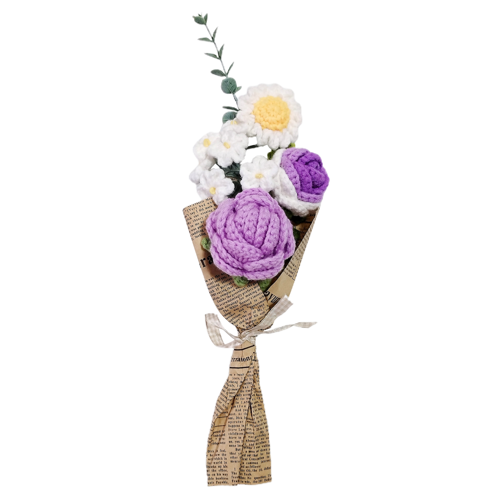 Handgefertigter Strickstrauß Mit Lila Blumenmuster Für Hochzeits- Und Heimdekoration