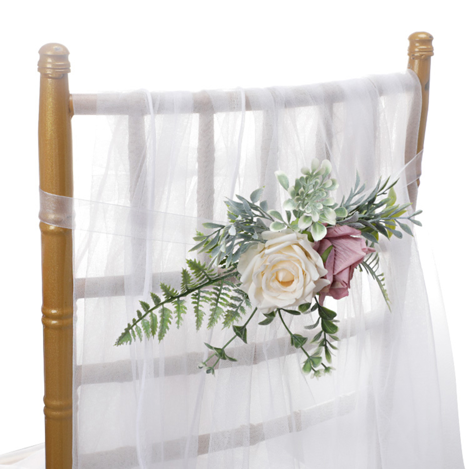 Stuhldekoration Für Die Hochzeit: Realistische Plastikrose, 60 Cm Langes Lila Band Für Die Stuhllehne.