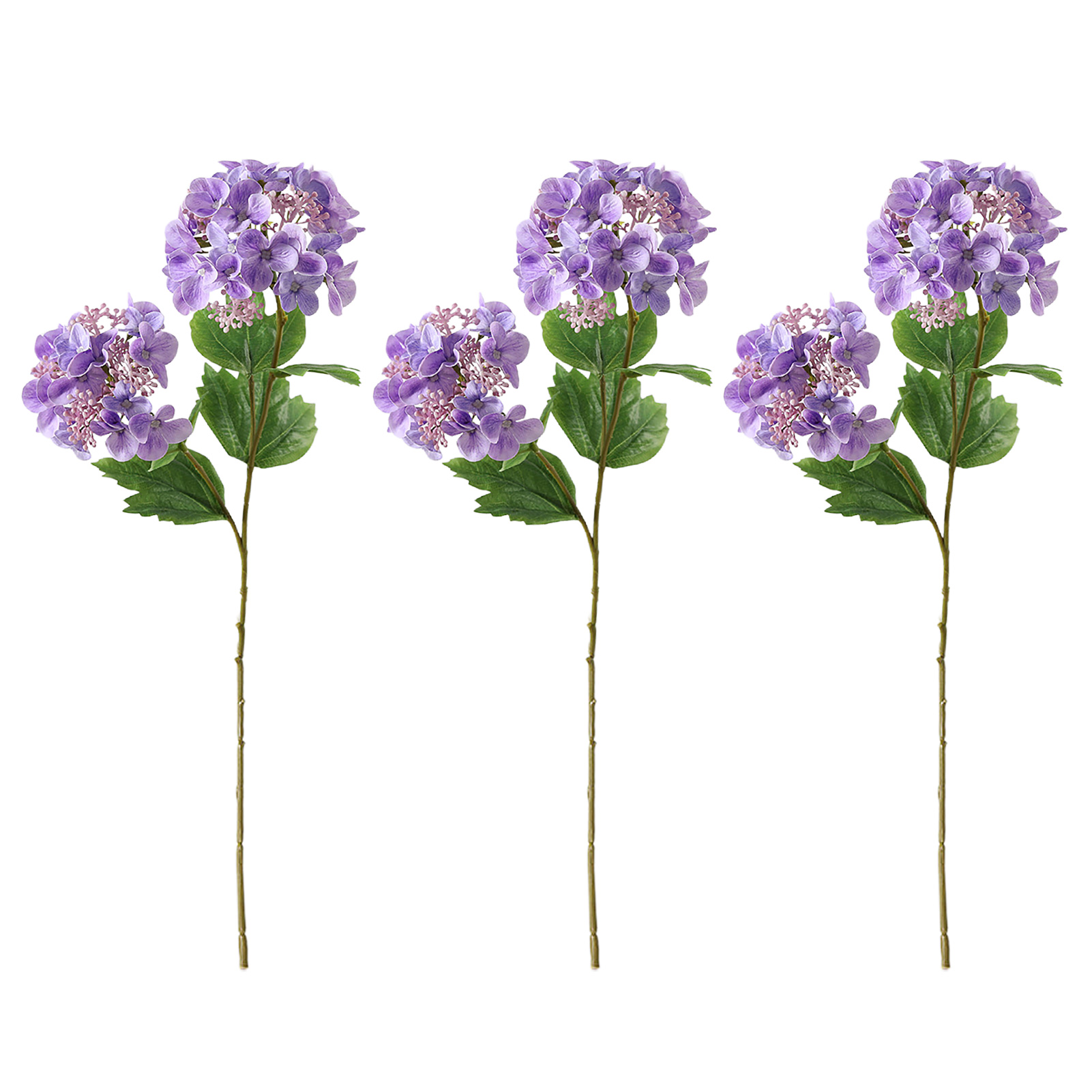 [lila] Set Aus 3 Künstlichen Zweiköpfigen Hortensien, Frischer Bionischer Stil, Handgefertigt, Feuchtigkeitsspendend, Für Die Florale Hochzeitsdekoration.
