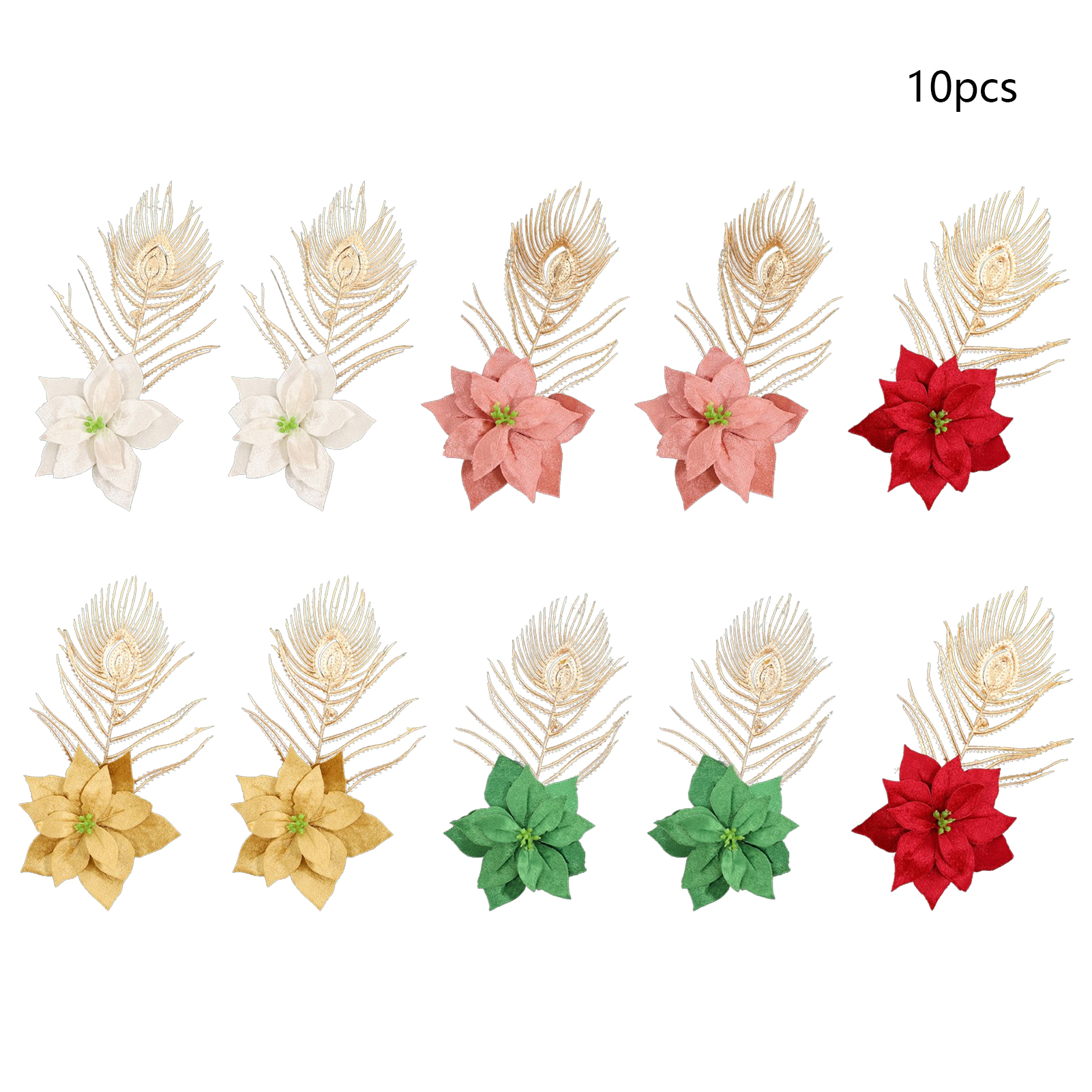 (2 Stiele Jeder Farbe, Kombination Aus Rot, Grün, Pfirsich Und Weiß) 10 Weihnachtsdekorationen, Handgefertigte Künstliche Weihnachtsblumen, Dekorative Einsätze, Weihnachtsbaumschmuck Für Restaurants