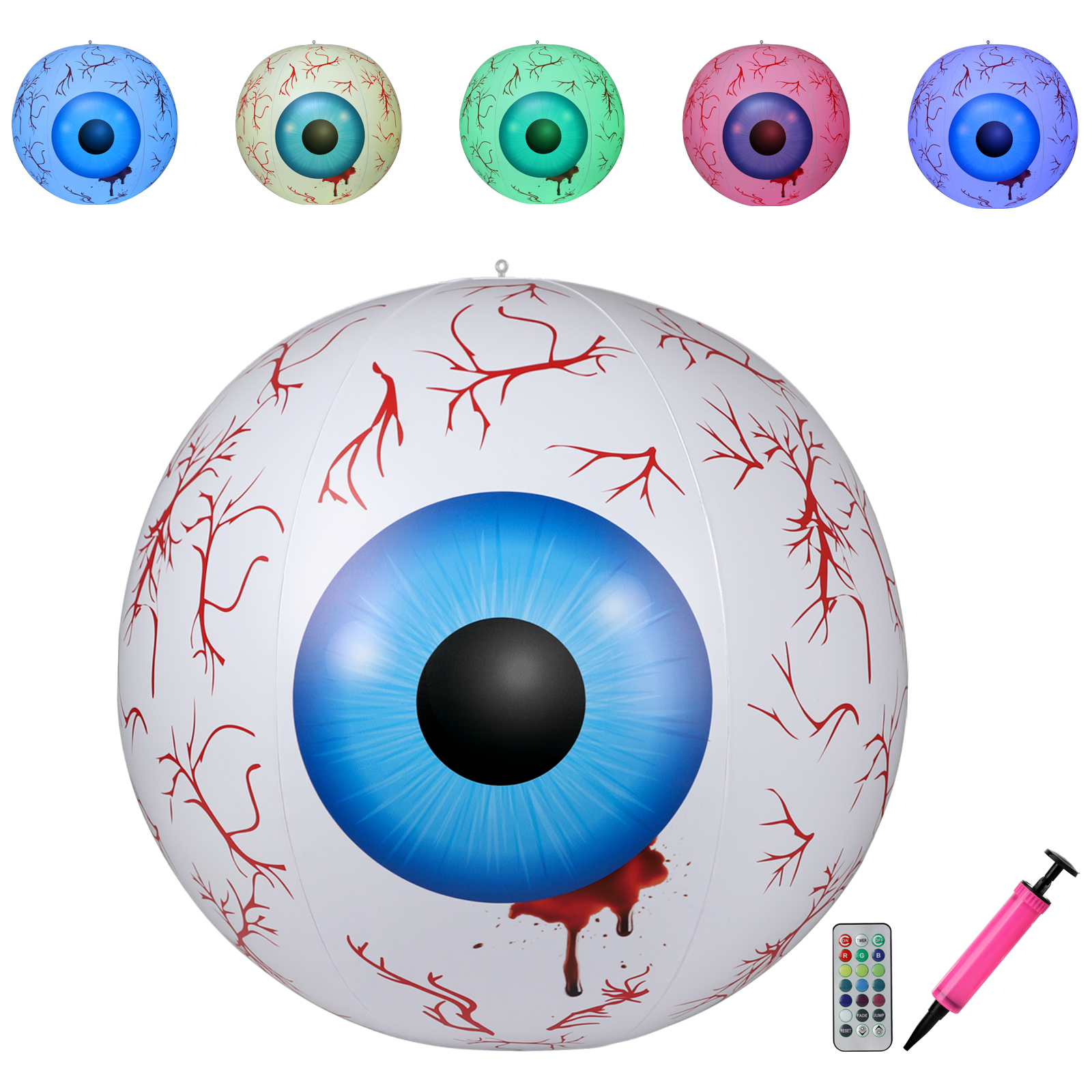 (2 Stück Pro Packung) (luftpumpe Enthalten, Siehe Foto) Halloween Led-leuchtauge (knopfzelle Und Fernbedienung Enthalten) Pvc-material Mit Mehreren Lichtfarben (zwei Cr2032-batterien Im Reflektor, Ein