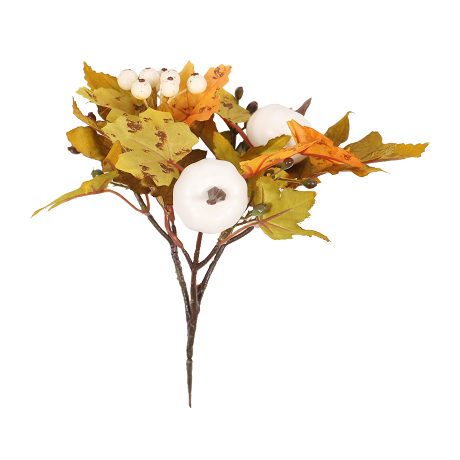 (3 Stück Pro Packung) (verpackungsmaße: 20 X 10 X 8 Cm, Material: Seidenblätter Und Schaumstoffkürbis) Künstlicher Herbstkürbisstrauß Mit Ahornblättern (weißer Kürbis, Ginkgo, Ahornblattzweige)