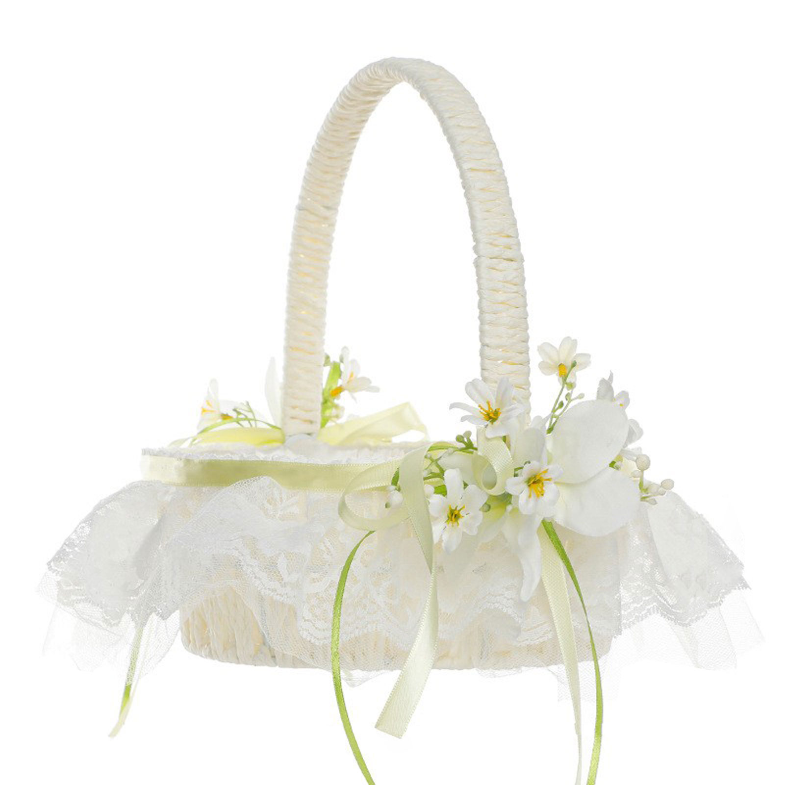 (5829 Milchweiß) Hochzeitsblumenkorb, Kleiner Handblumenkorb Für Brautjungfern, Hochzeitskorb, Neuer Stil, Spitzenrand, Blütenblattblumenkorb.