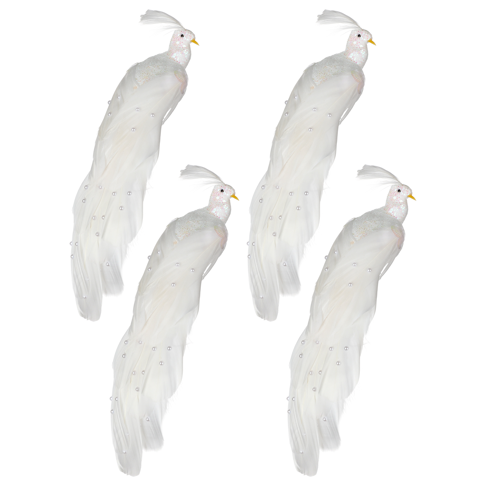 (8 Stück Pro Packung) Perlweißer Pfau Aus Kunstfedern – 25 X 5 X 4 Cm