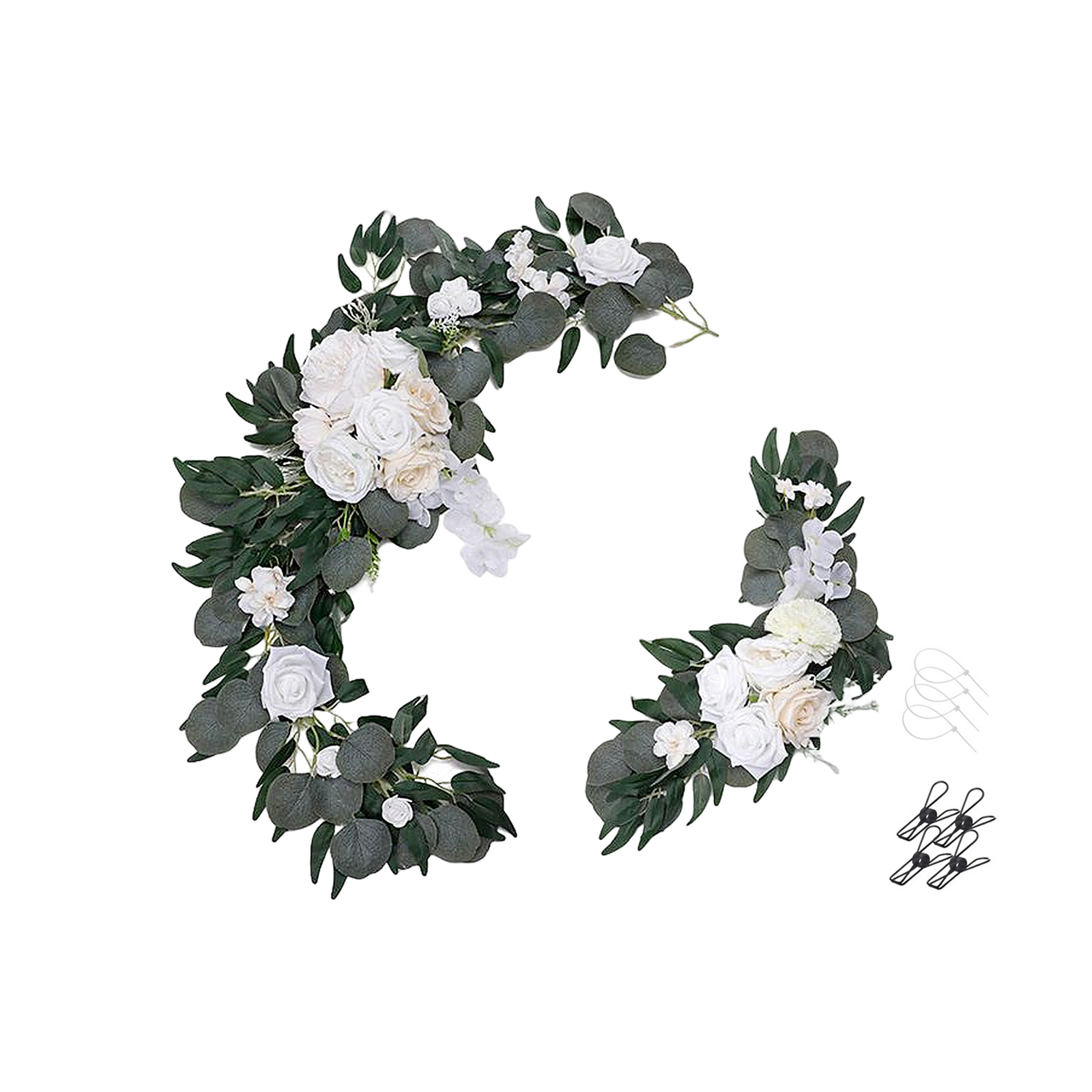 (milchweiß) Hochzeitsdekoration – Hängender Künstlicher Blumenbogen (2er-set) (inkl. 4 Clips Und 4 Kabelbinder) Verpackungsmaße: 38,5 X 26 X 6 Cm, 325 G