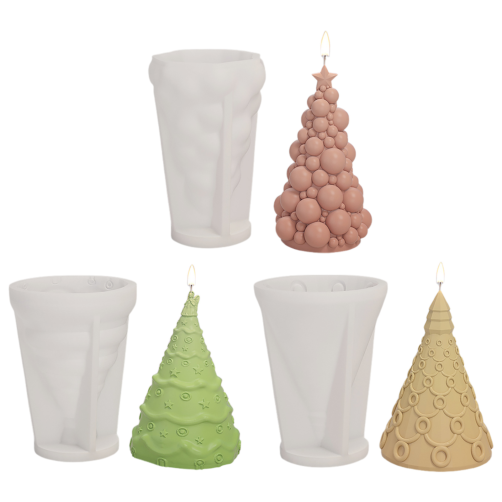 (set Mit 3 Teilen) Silikonform Für Weihnachtsbäume, Silikonform Für Duftende Kerzen In Baumform, Leicht Zu Entformende Gips-dekorationsform, Epoxidharzform (a08-c+a08-e+a08-f)