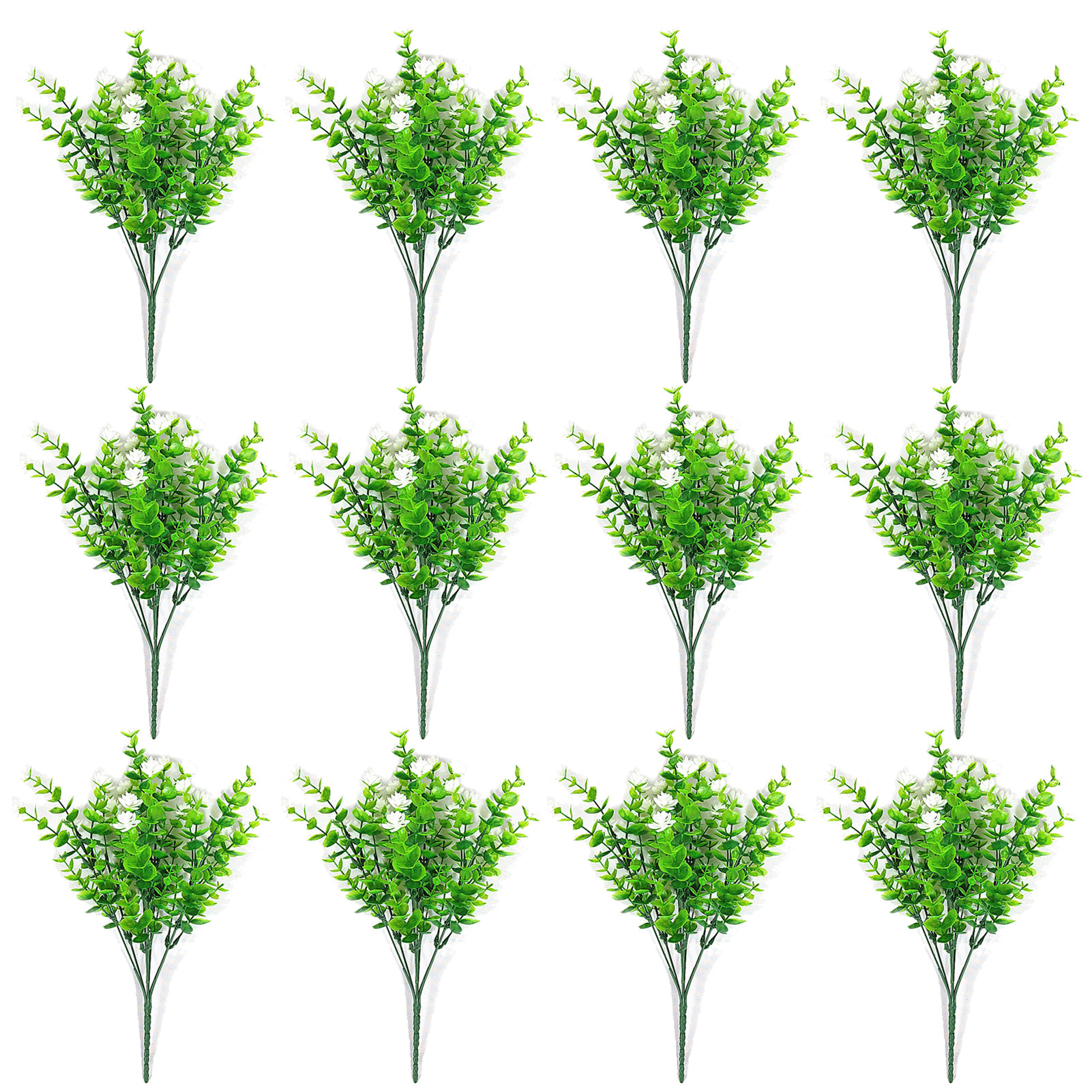 12 Stück (eukalyptus-kamelie, Weiß) Künstliche Eukalyptus-kamelie, Künstlicher Schleierkraut, Siebenzweigiger Eukalyptus-rosenstrauß (verpackungsgebühr + 0,3 Yuan Pro Set)