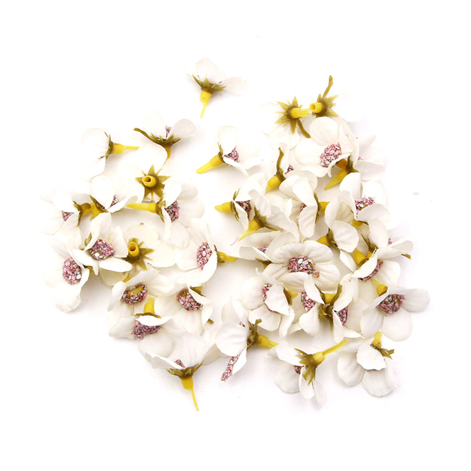 50 Mini-seidenblumen (2 Cm) In Weiß Mit Mehrfarbigen Gänseblümchenköpfen, Diy-zubehör Für Künstliche Blumenkränze, Heim- Und Hochzeitsdekorationen.
