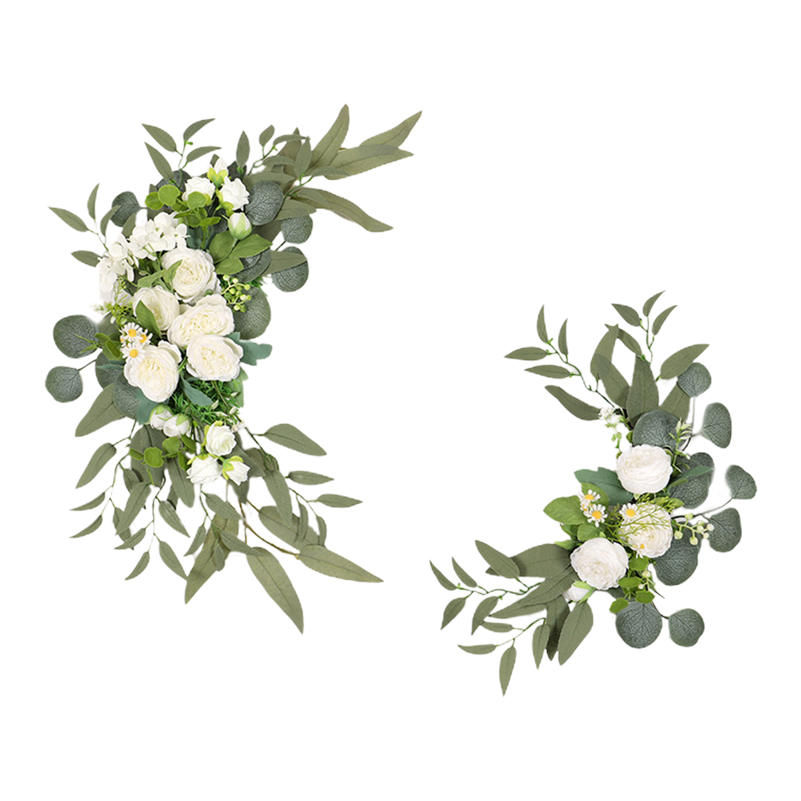 2 Künstliche Blumen Für Einen Traubogen, Dekorative Blumengirlande Für Empfang Und Zeremonie, Weidenblätter Und Weiße Pfingstrosen