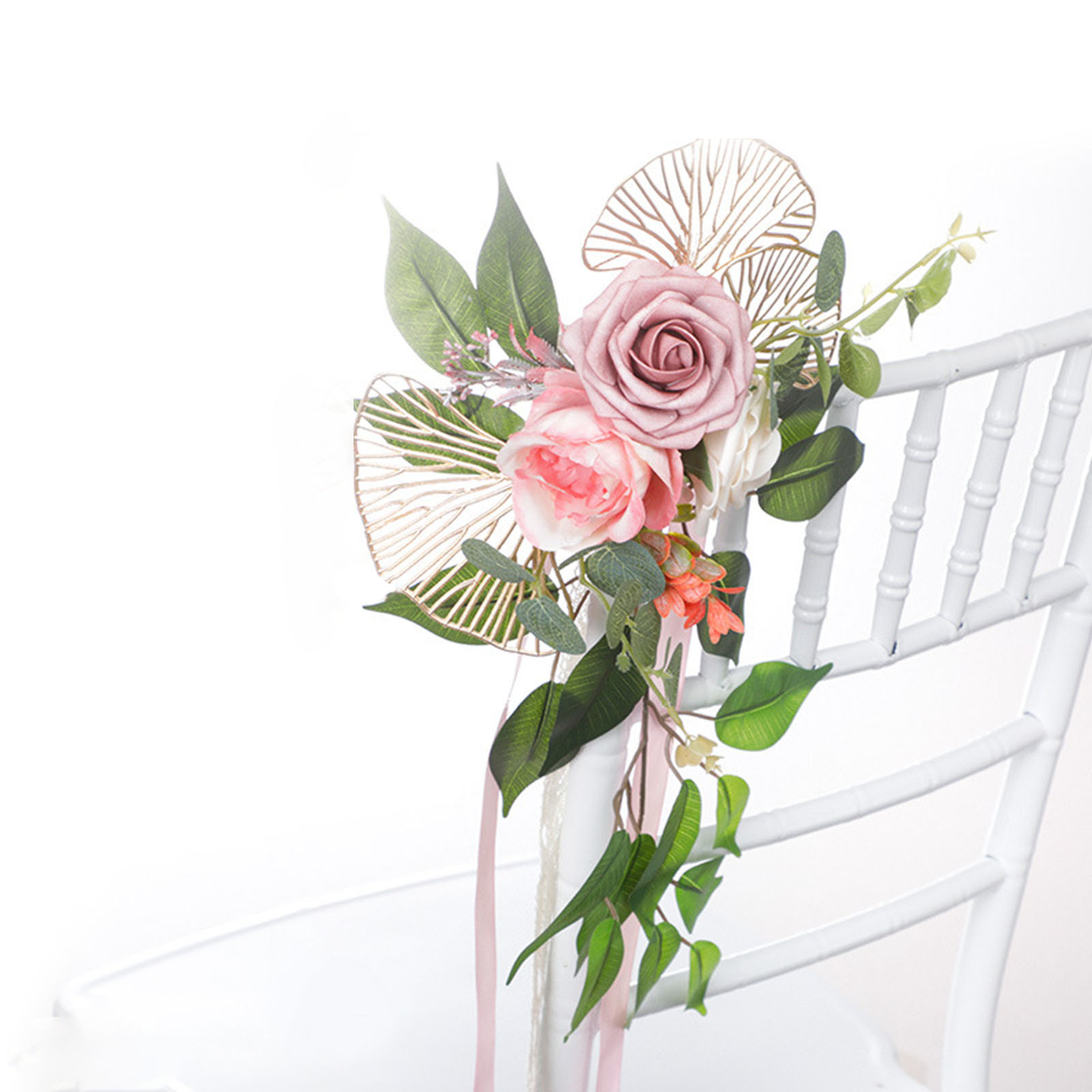Künstliche Stuhllehnenblume, Dekorative Blume Für Hochzeitsgang, Gartenparty, Rosa-weiß