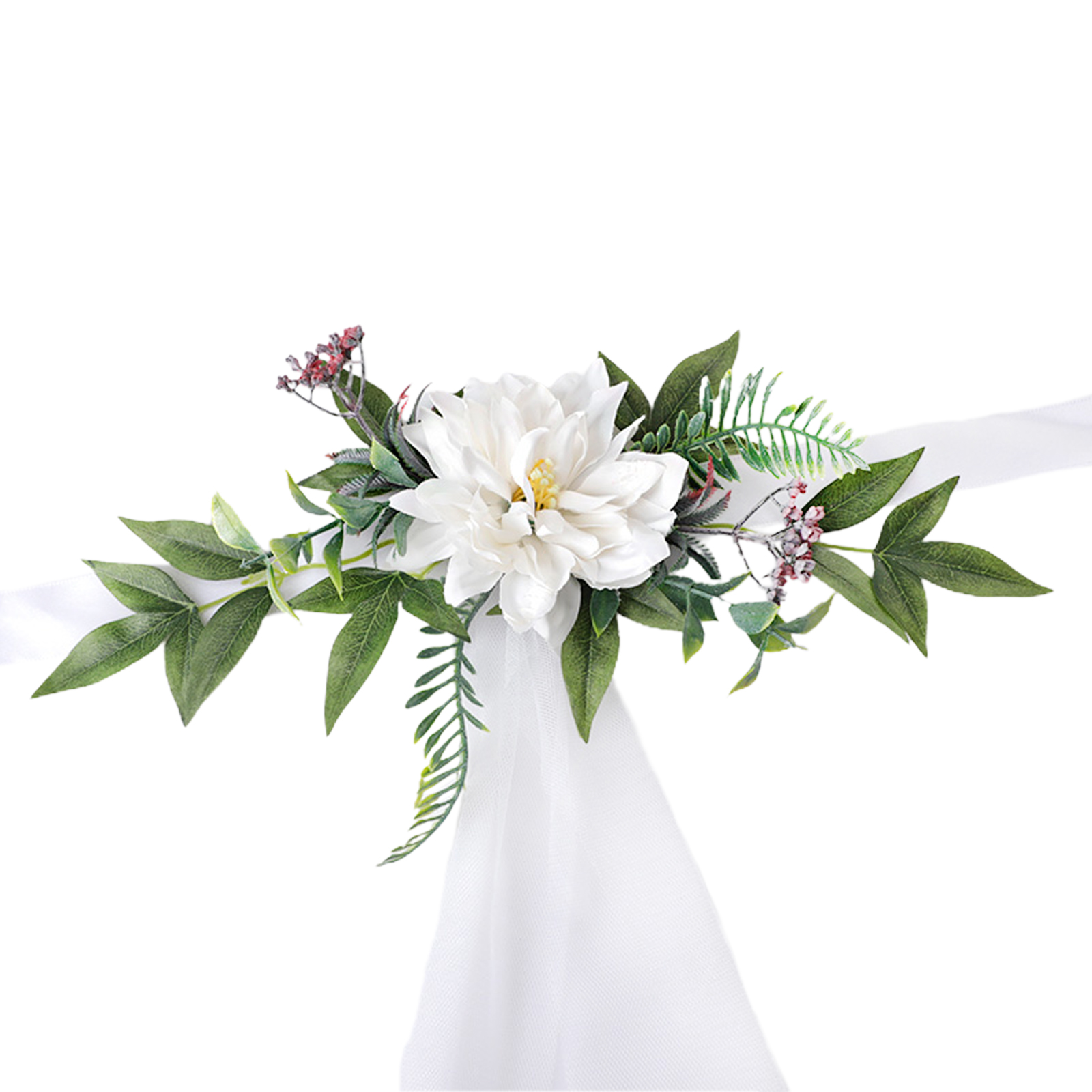 Elegante Blumendekorationen Für Hochzeitsstühle Aus Weißem Gazestoff Mit Den Maßen 1,5 X 1 M.