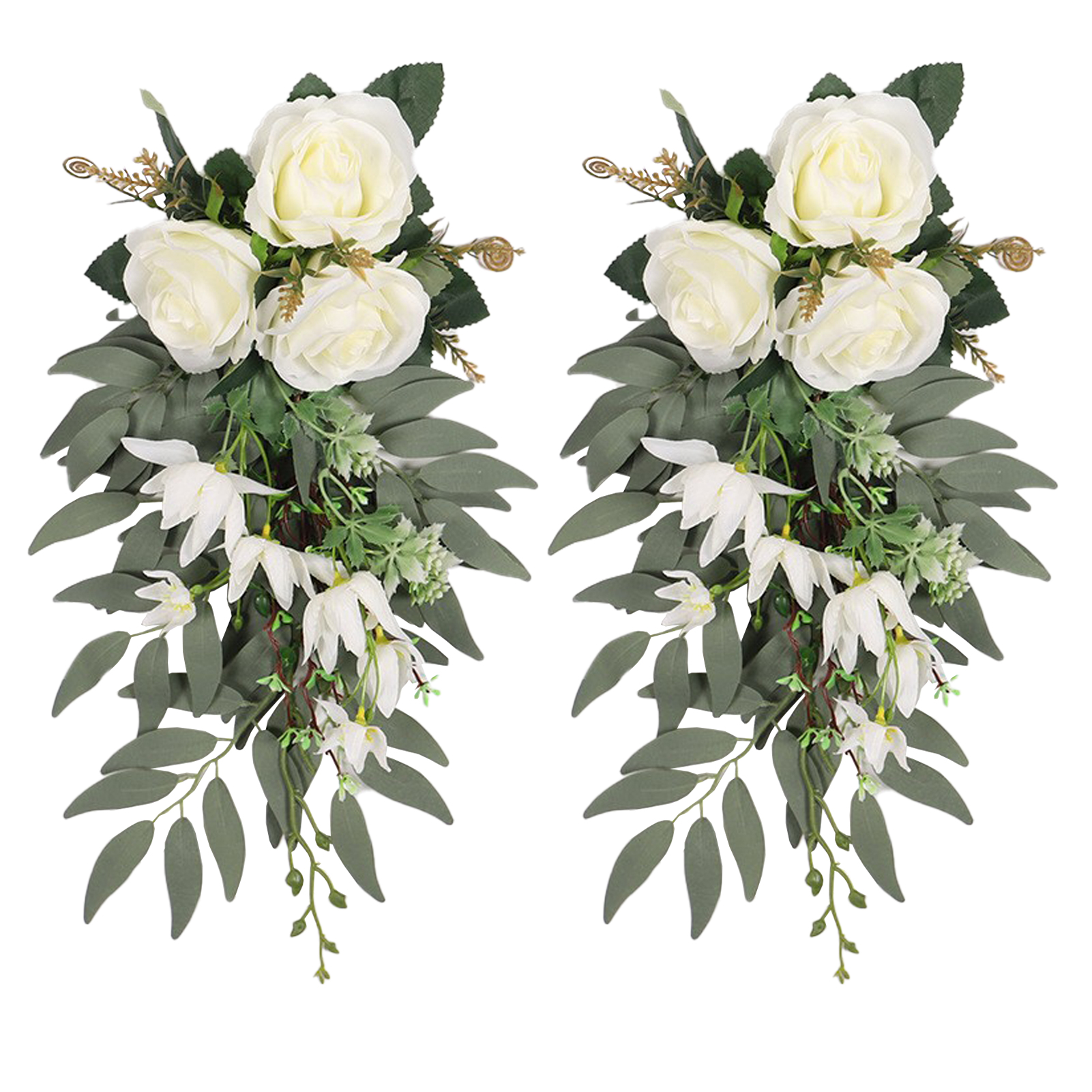 2 Künstliche Rosen- Und Narzissen-blumengirlanden Für Die Stuhldekoration Von Braut Und Bräutigam Bei Hochzeiten, Weiß