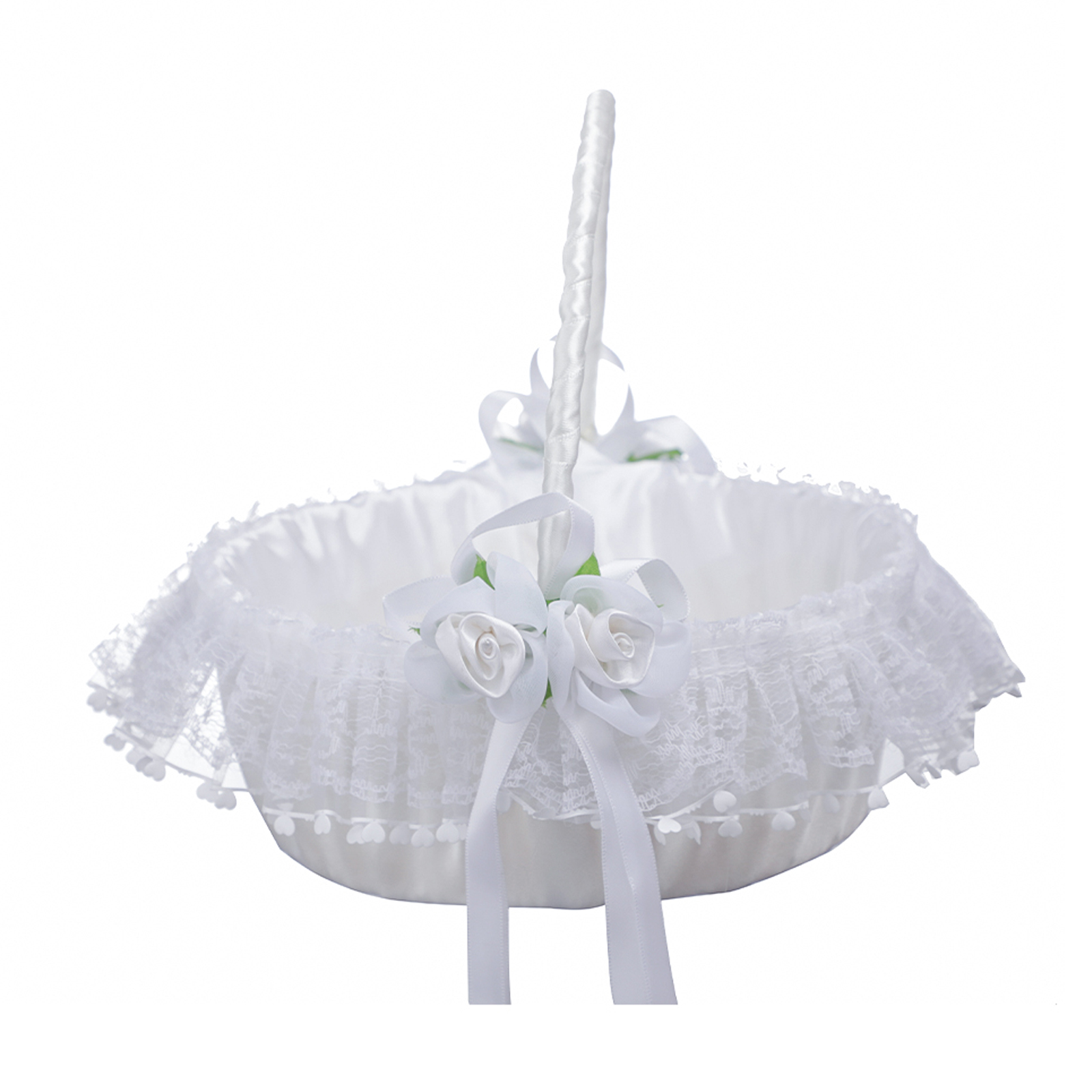 Brautjungfernkorb Im Western-stil, Frischer Und Eleganter Stil, Partyblumenkorb, Kleiner Weißer Satin-spitzenblumenkorb 5786 (klappbarer Griff)