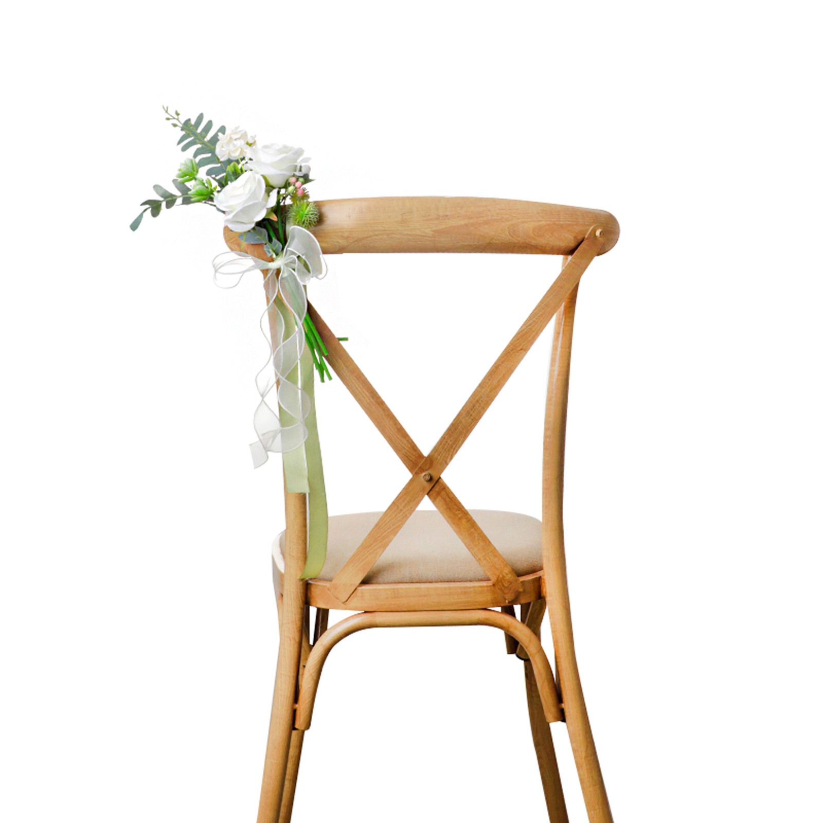 Stuhldekoration Für Den Traugang Mit Künstlichen Blumen Und Bändern Für Die Zeremonie/feier In Weiß