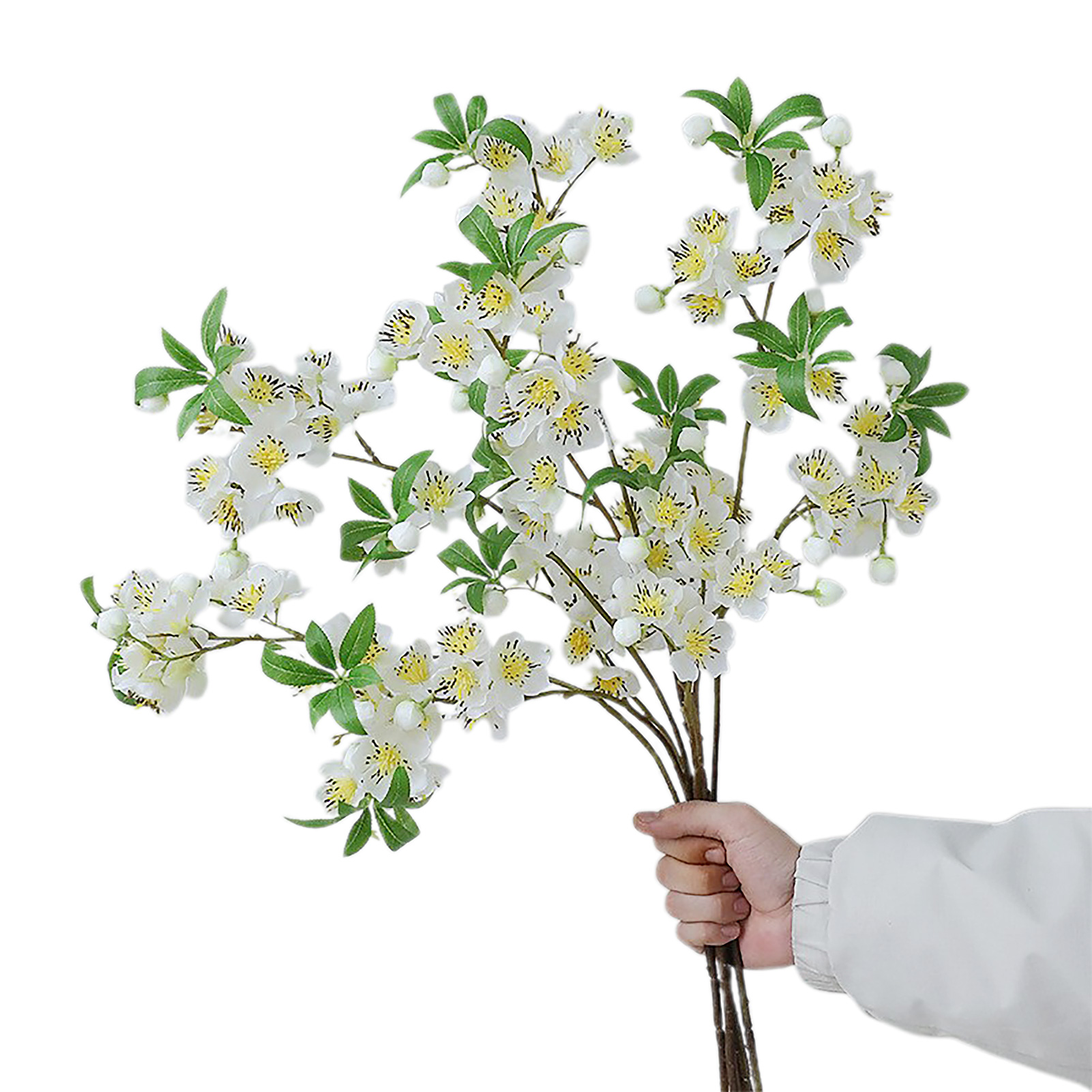 Drei Gebogene Zweige Pro Beutel. [weiß] 3 Künstliche, Gegabelte Kirschblütenzweige, Für Zimmerblumenarrangements, Künstliche Blumendekoration, Hotelrezeptionsdekoration, Künstliche Pfirsichblüten