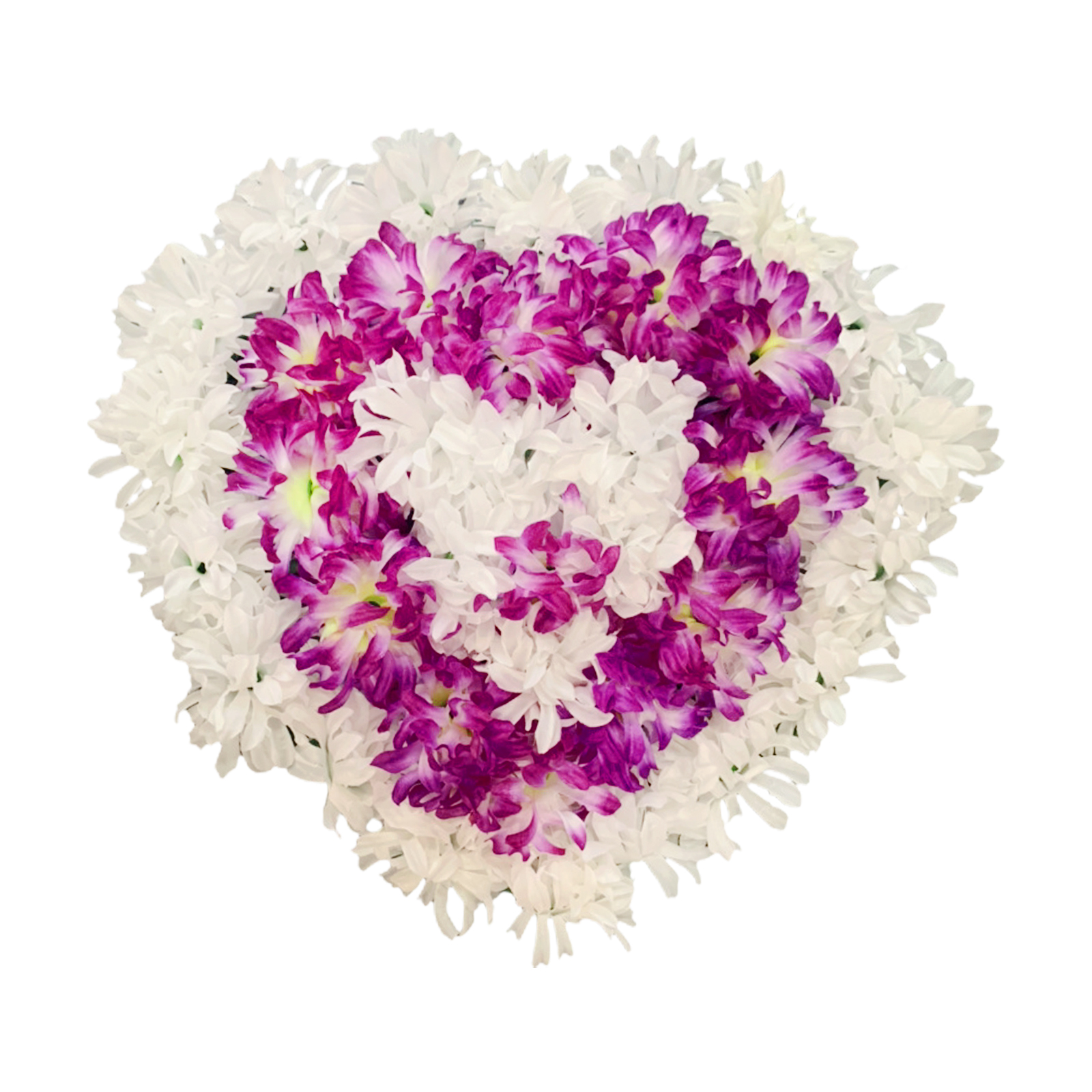 Friedhofskranz, Künstlicher Gedenkkranz, Kunststoffschlaufe, Seidenstoffblume, 50 Cm Durchmesser, Herzförmig, Lila-weiß