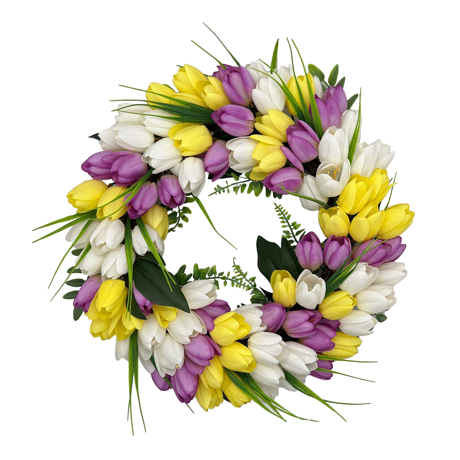 Realistischer, Farbbeständiger Künstlicher Frühlingskranz Mit Blumenmuster Für Die Haustür, Für Drinnen Und Draußen, Gelb-weiß