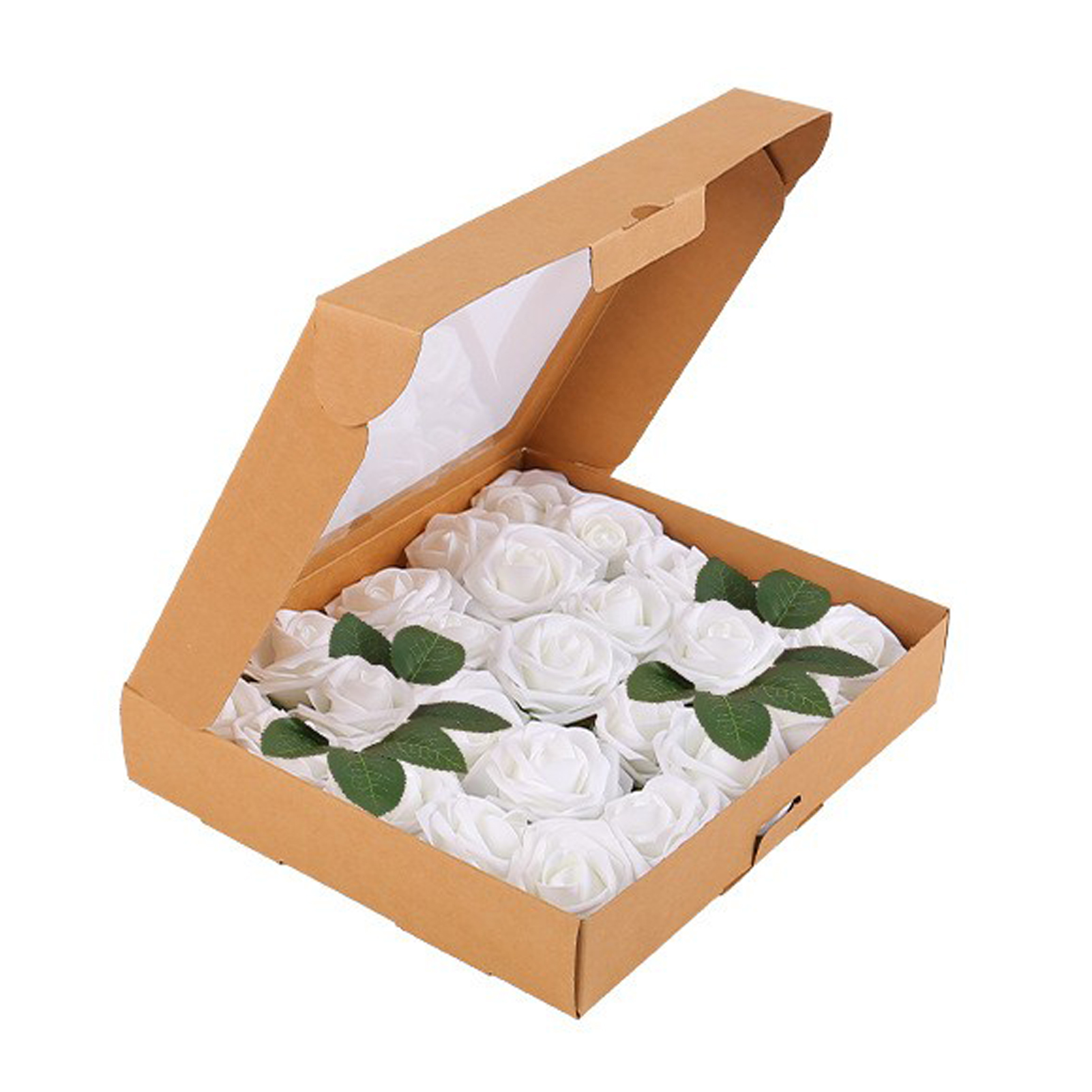 Geschenkbox Mit Künstlichen Weißen Rosen, Konservierter Pe-rose Und Dekorativem Blumenarrangement.
