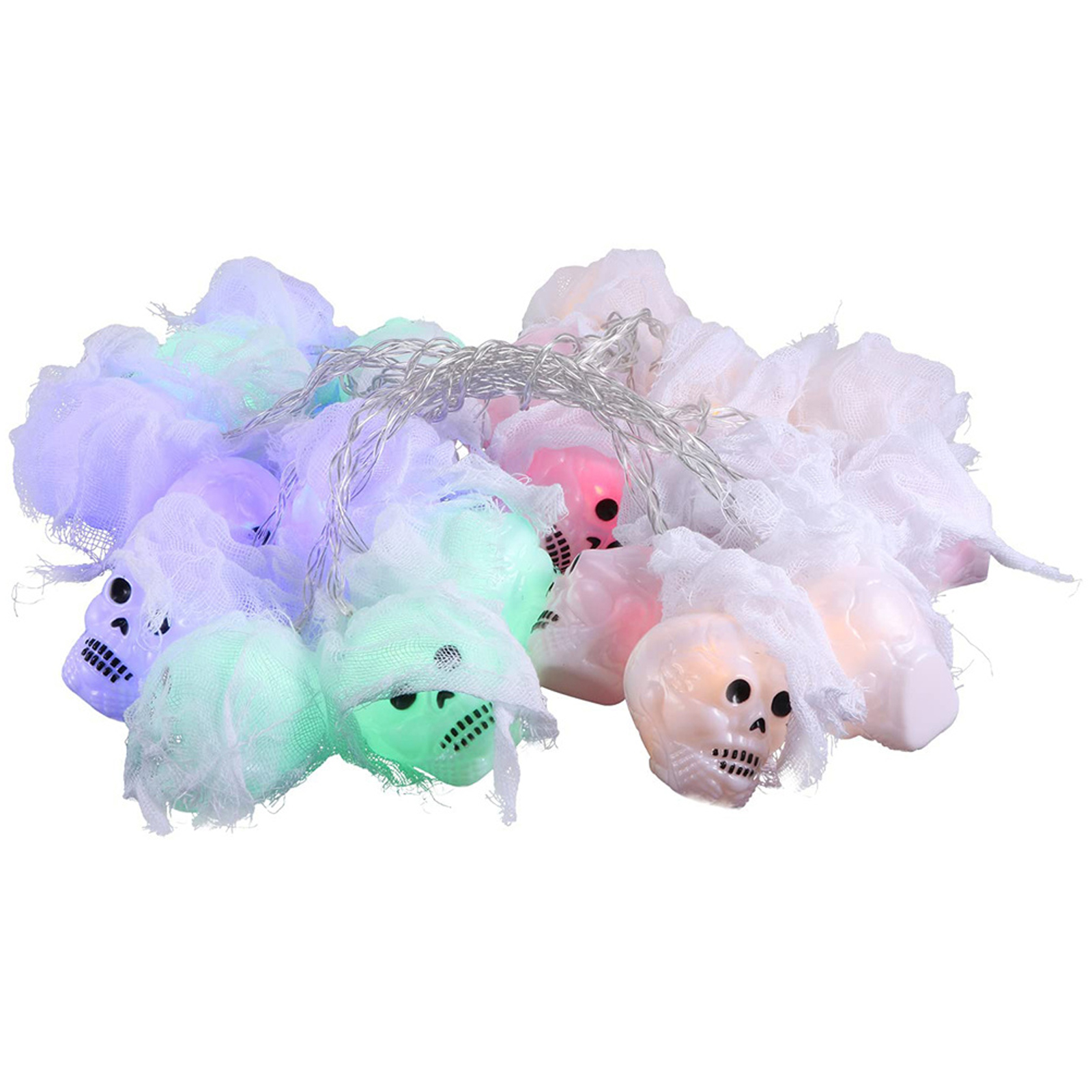 Guirlande Lumineuse Halloween Tête De Mort Et Fantôme (5 M, 20 Led + Boîtier À Piles) (tasche Opp 20,5 X 20 X 10,5 Cm)