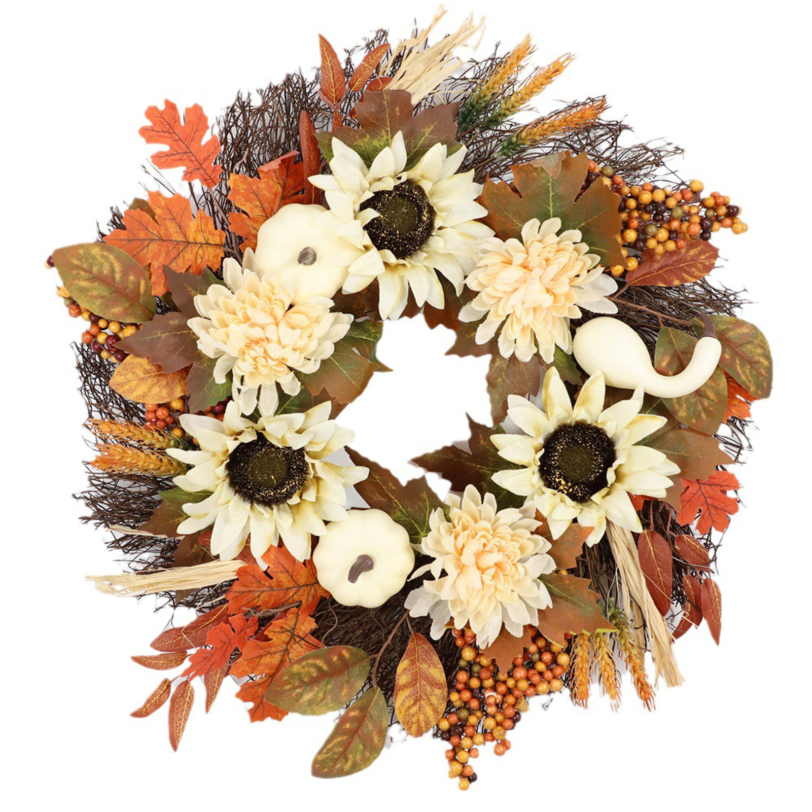 Herbstlicher Weißer Kürbis-blumenkranz Im Landhausstil, Dekoration Für Den Kaminsims, Herbstfest, Kürbisdeko, Saisonales Kunsthandwerk, 50 Cm