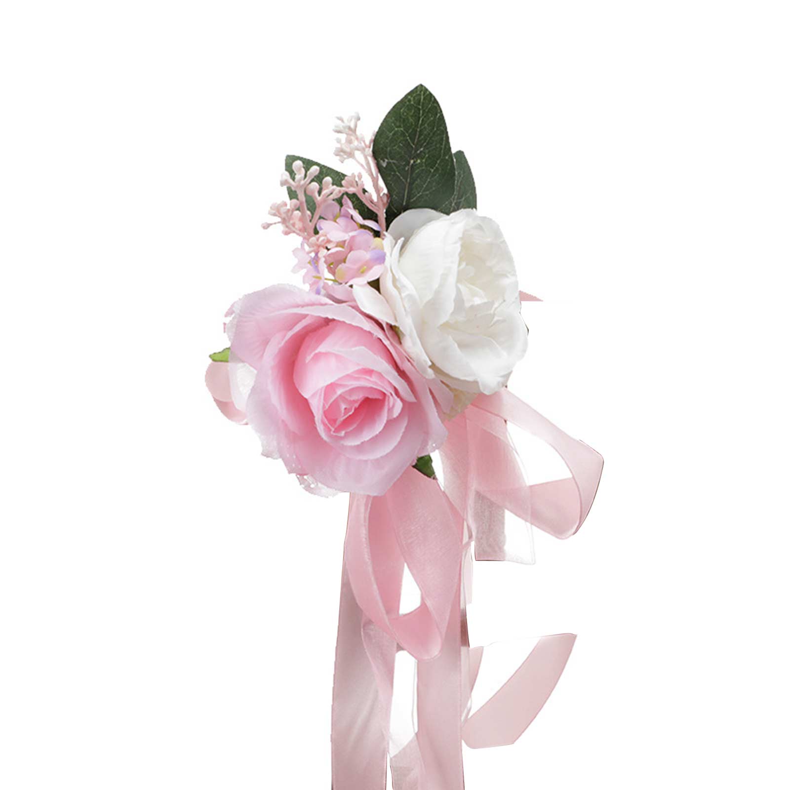Künstliche Stuhllehnenblume 43x13cm Seidenrose, Rosafarben, Weiß, Für Hochzeitsstuhldekoration