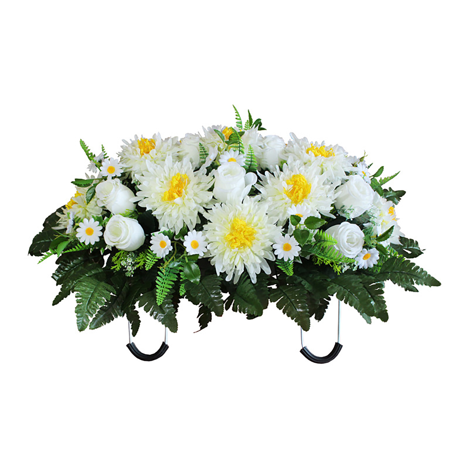 Künstliche Friedhofsblumen Im Sattelstil Für Grabsteine, Neue Friedhofsdekoration, Uv-beständige Dekorationsartikel Für Den Außenbereich (blütenknospen, Weiße Chrysanthemen)