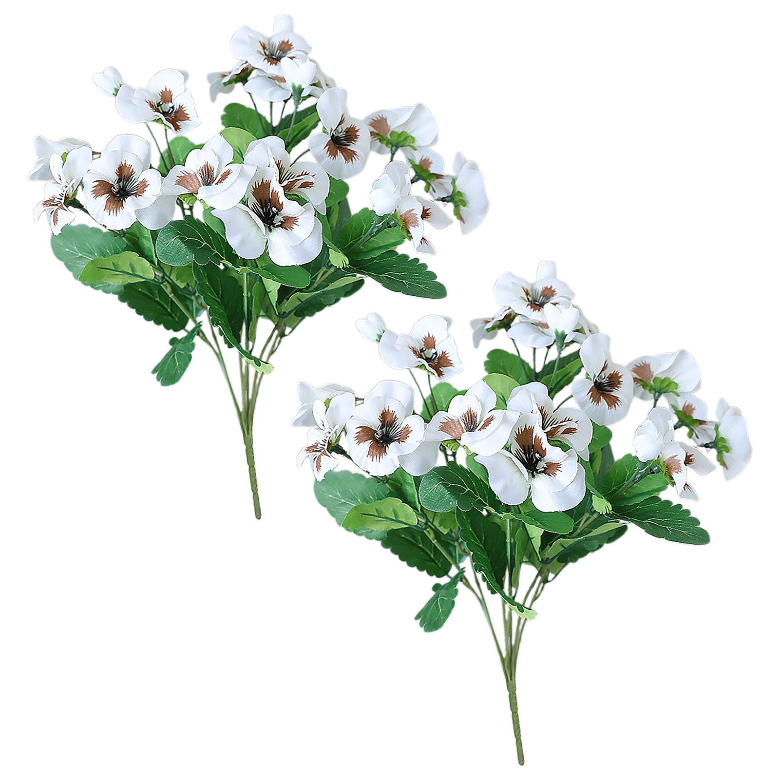 Set Mit 2 Künstlichen Seidengeranien, Strauß Weißer Blumen Zur Dekoration Von Haus Und Garten Im Innen- Und Außenbereich.