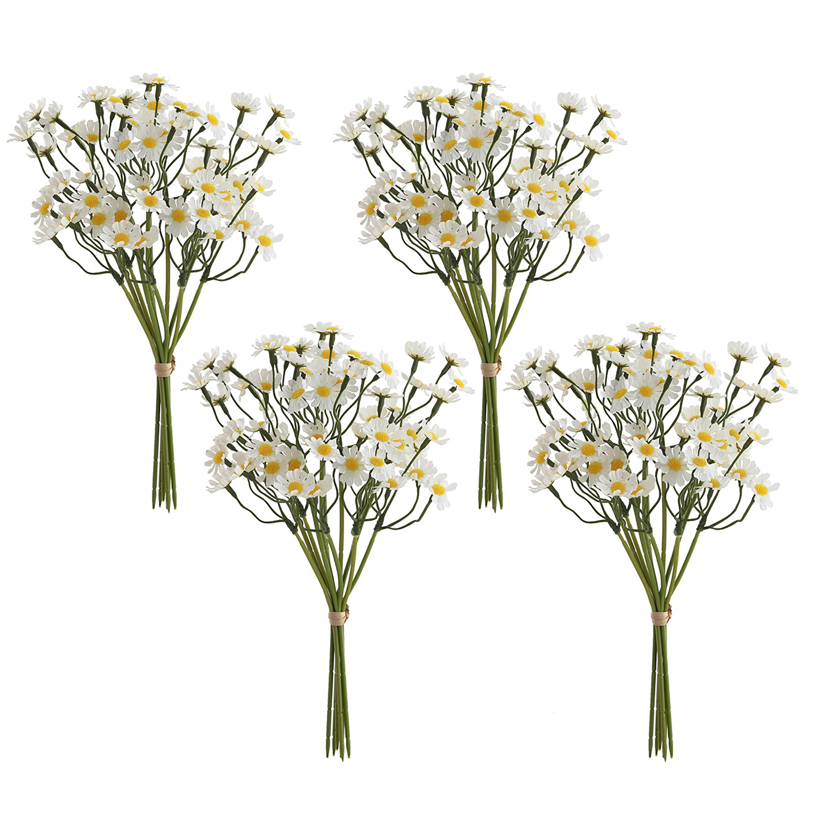 Set Mit 4 Künstlichen Weißen Gänseblümchen Mit Stielen, Ideal Zur Dekoration Ihres Gartens Oder Hauses.