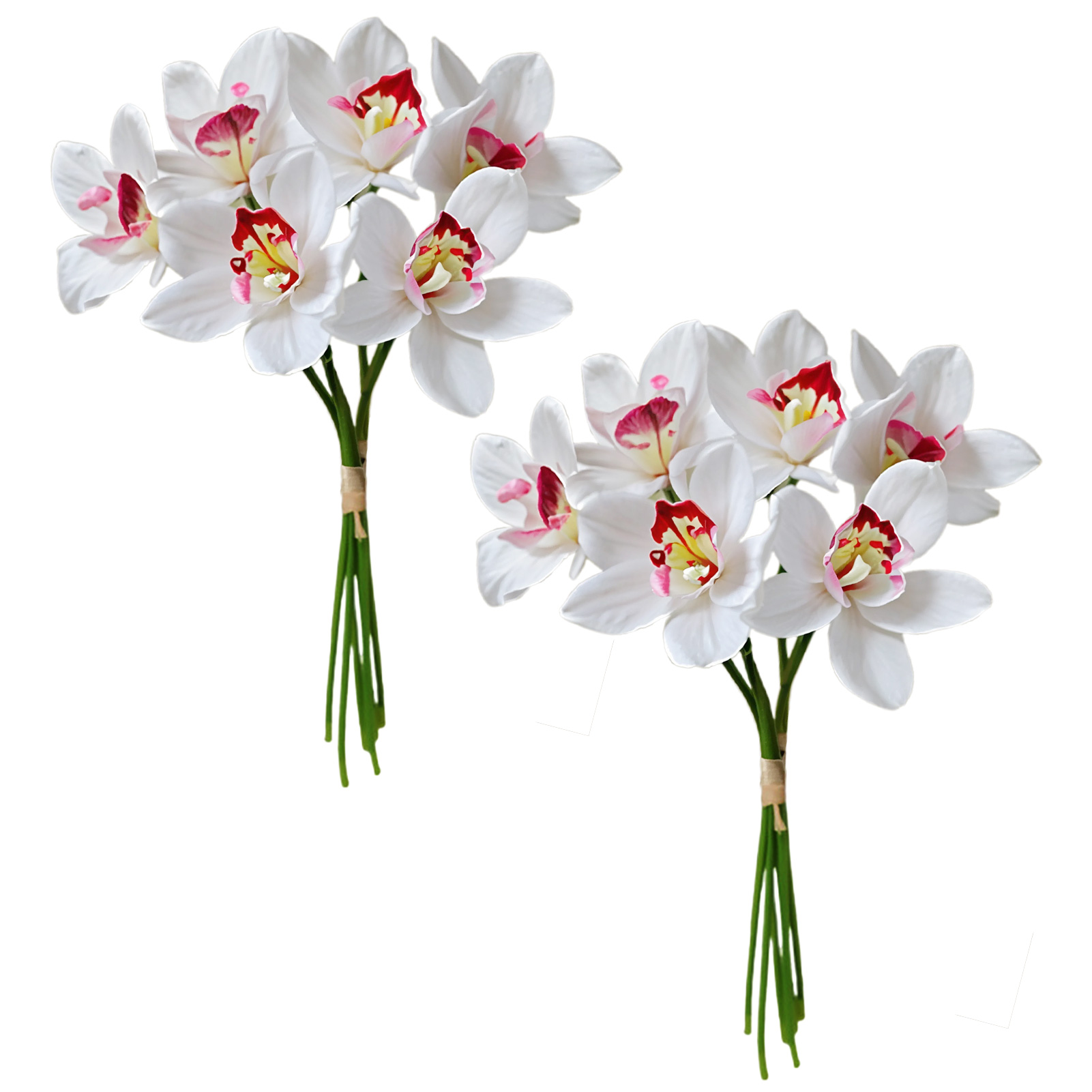 2 Künstliche Rosa-weiße Orchideen, 6 Köpfe, Realistische Künstliche Phalaenopsis-orchideenzweige Zur Heimdekoration