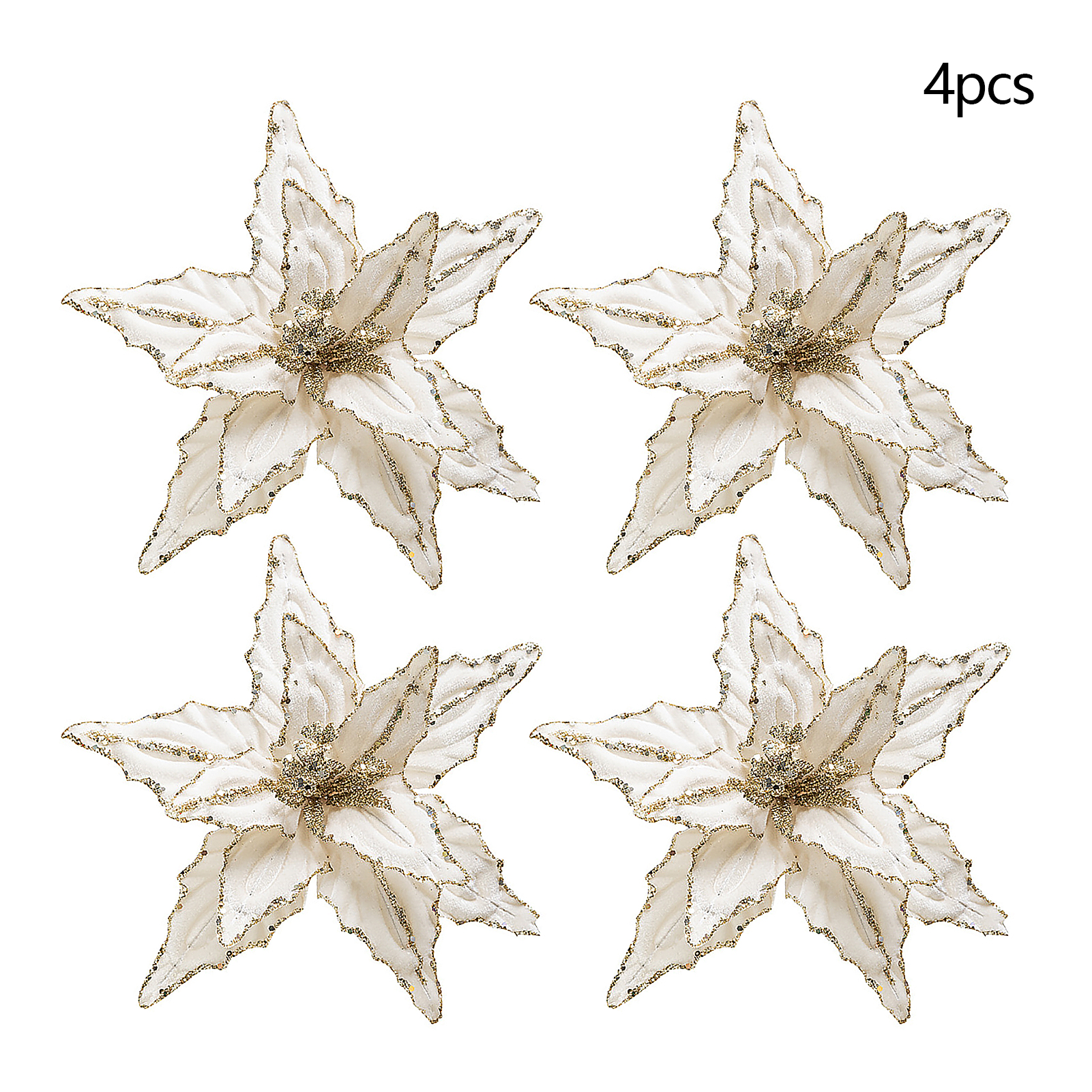 4 Künstliche Samtblumen, 26 Cm, Baumglitzerblumen, Dekoration Für Feste, Partys, Hochzeiten, Weiß