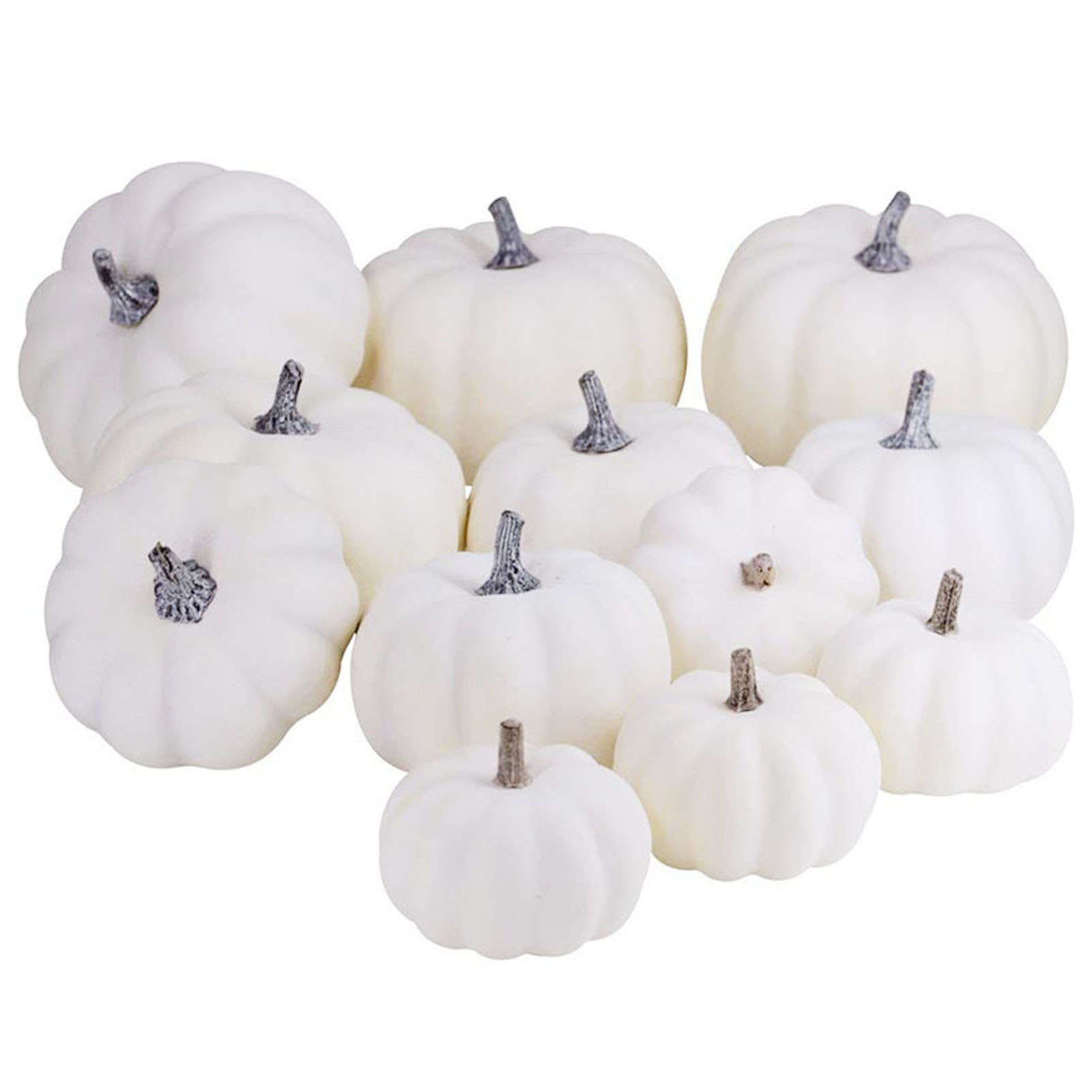 Set Mit 12 Verschiedenen Weißen Künstlichen Kürbissen, Realistische Tischdekoration Für Halloween, Herbstfeste Und Thanksgiving