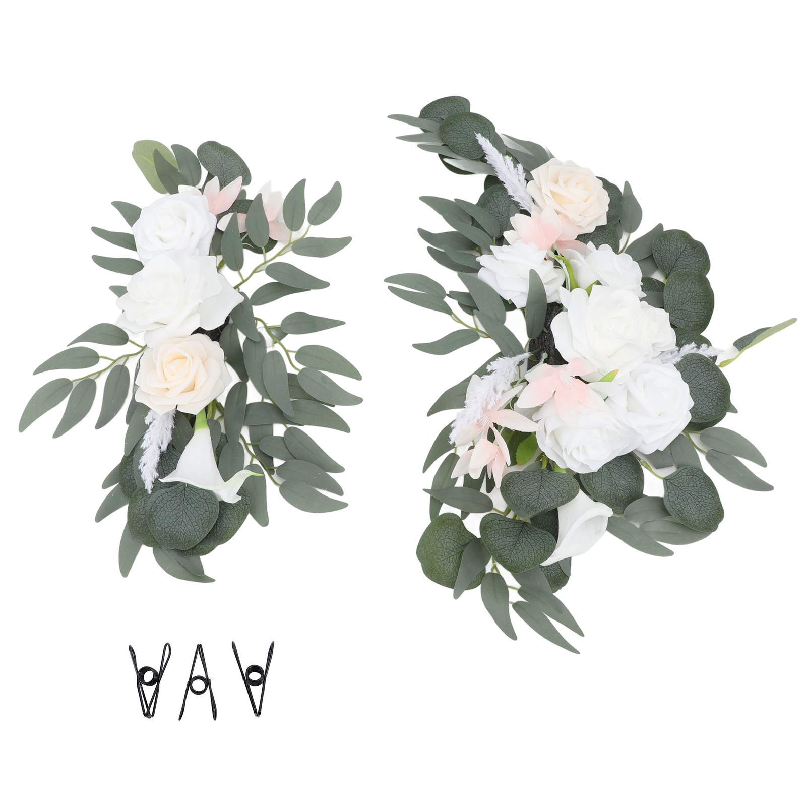 2 Künstliche Hochzeitsbögen Mit Realistischen Blumen, Edle Und Unveränderliche Blumendekoration, Für Den Innen- Und Außenbereich, Weiße Farbe.