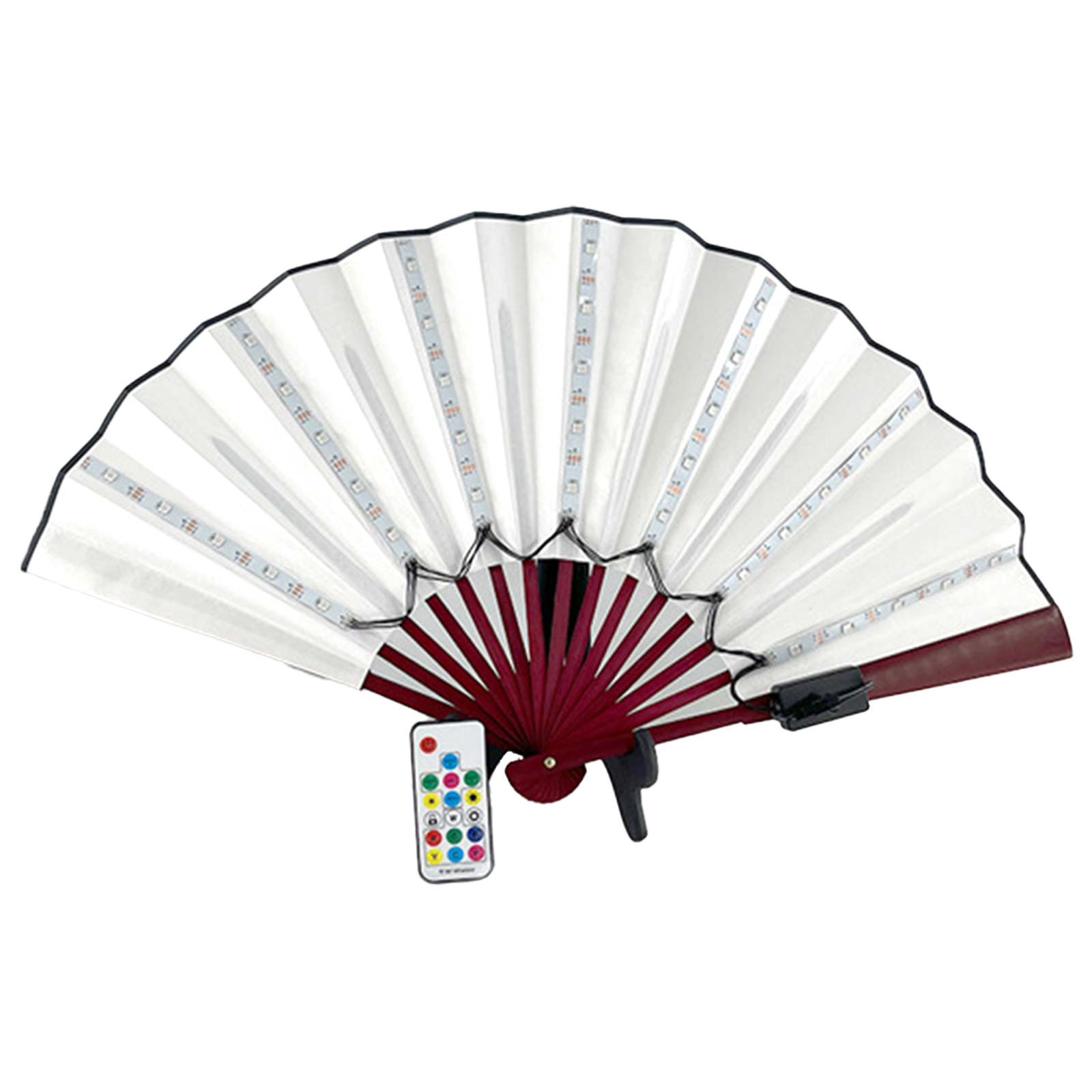 Led-beleuchteter Disco-ventilator, Leuchtstoffröhrenventilator Für Bar-/nachtclub-ambiente, Faltbarer Seidenventilator (17-tasten-farbfernbedienung, Sieben Farben, Usb-aufladbar)