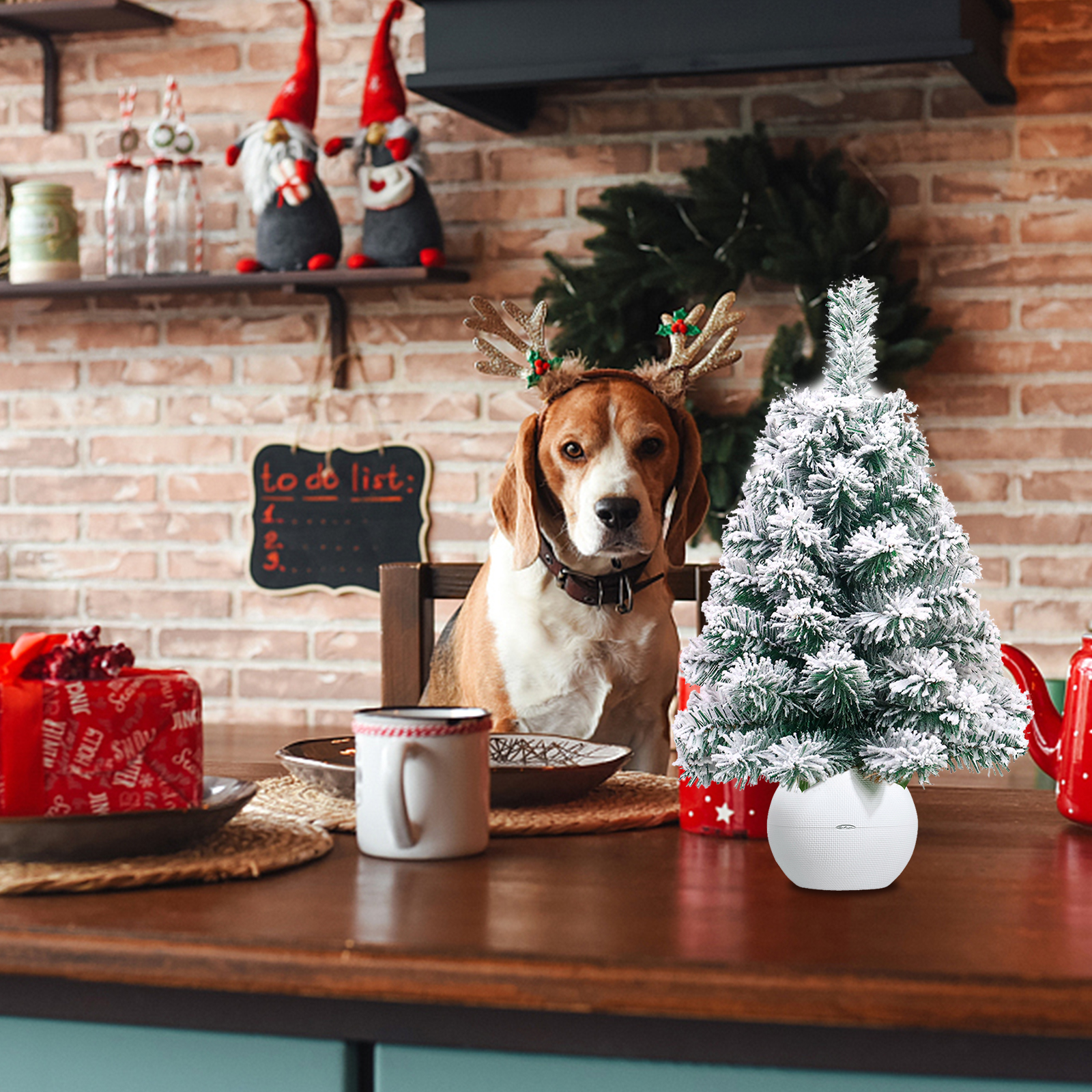 Mini-weihnachtsbäume Aus Kunstleder, 45 Cm (18 Zoll), Mit Kunstschnee Bedeckt, Tischdekoration Für Esszimmer, Büro Und Als Weihnachtsdekoration Für Zuhause