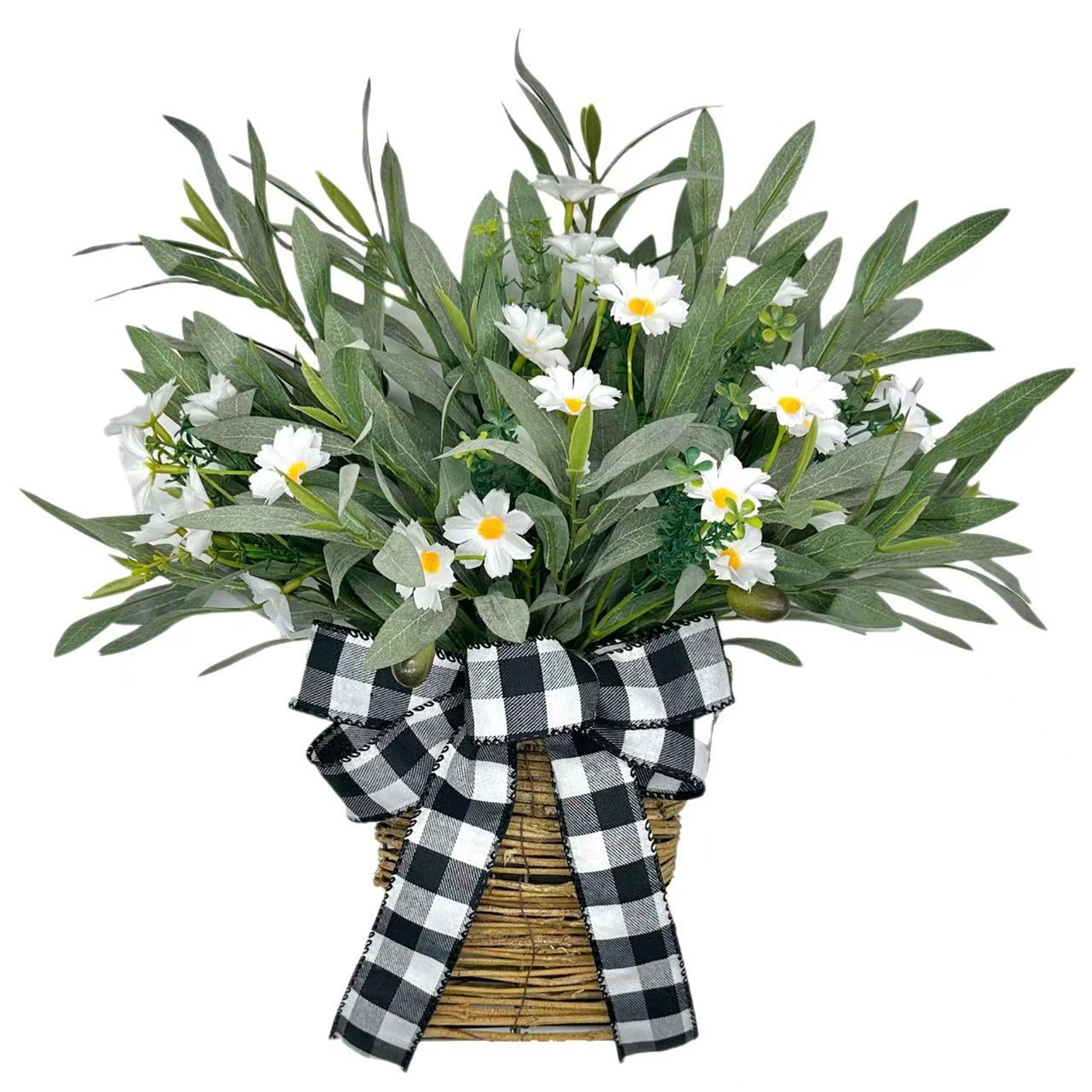 Olive, Gänseblümchen, Schleife, Blumenkorb, Hochzeitsdekoration, Wohndekoration, Wanddekoration, Baumschmuck