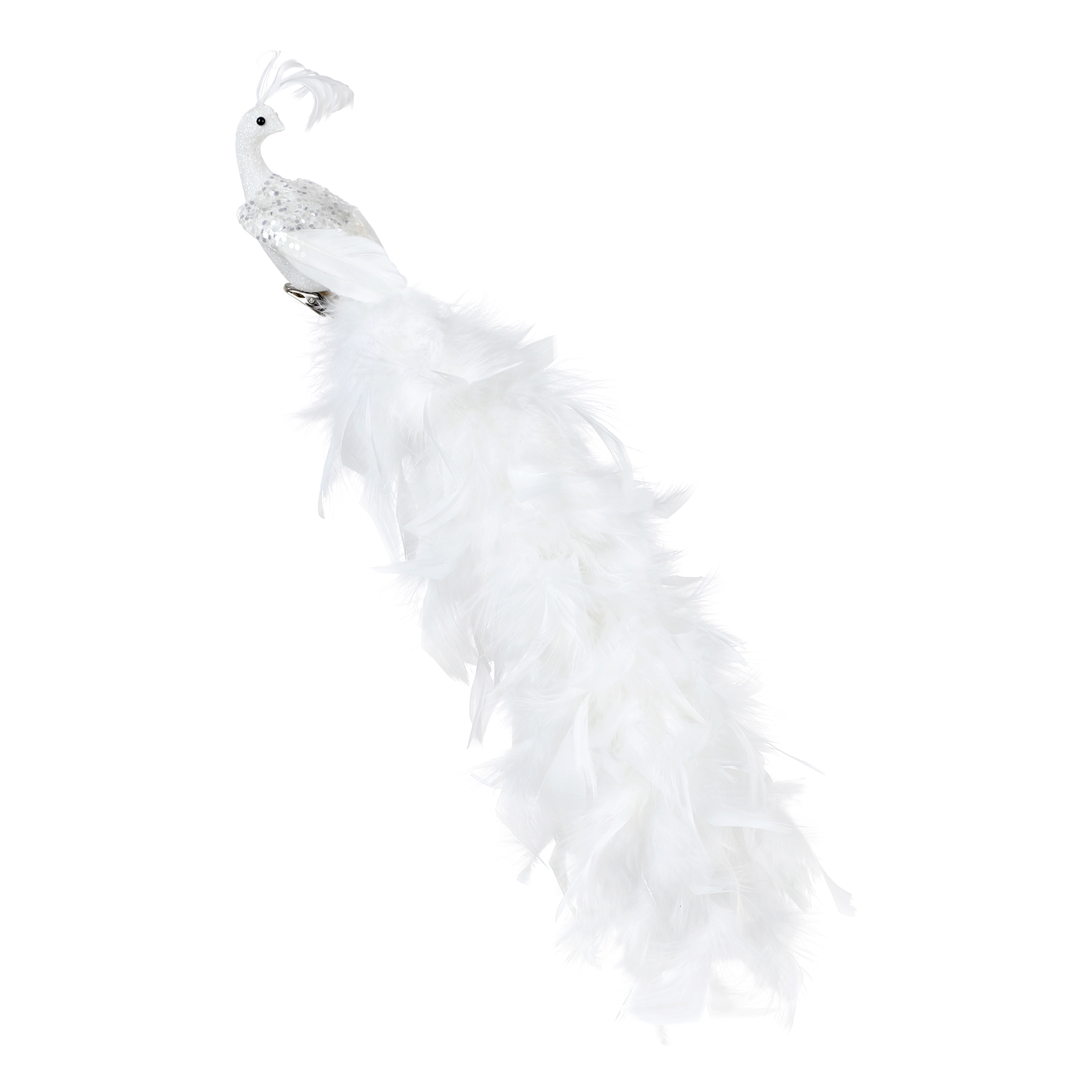 Künstlicher Pfau Mit Glitzer-clip, Zum Anstecken, Mit Langen Federn, Für Weihnachtsbaum- Und Weihnachtsdekoration, Weiß