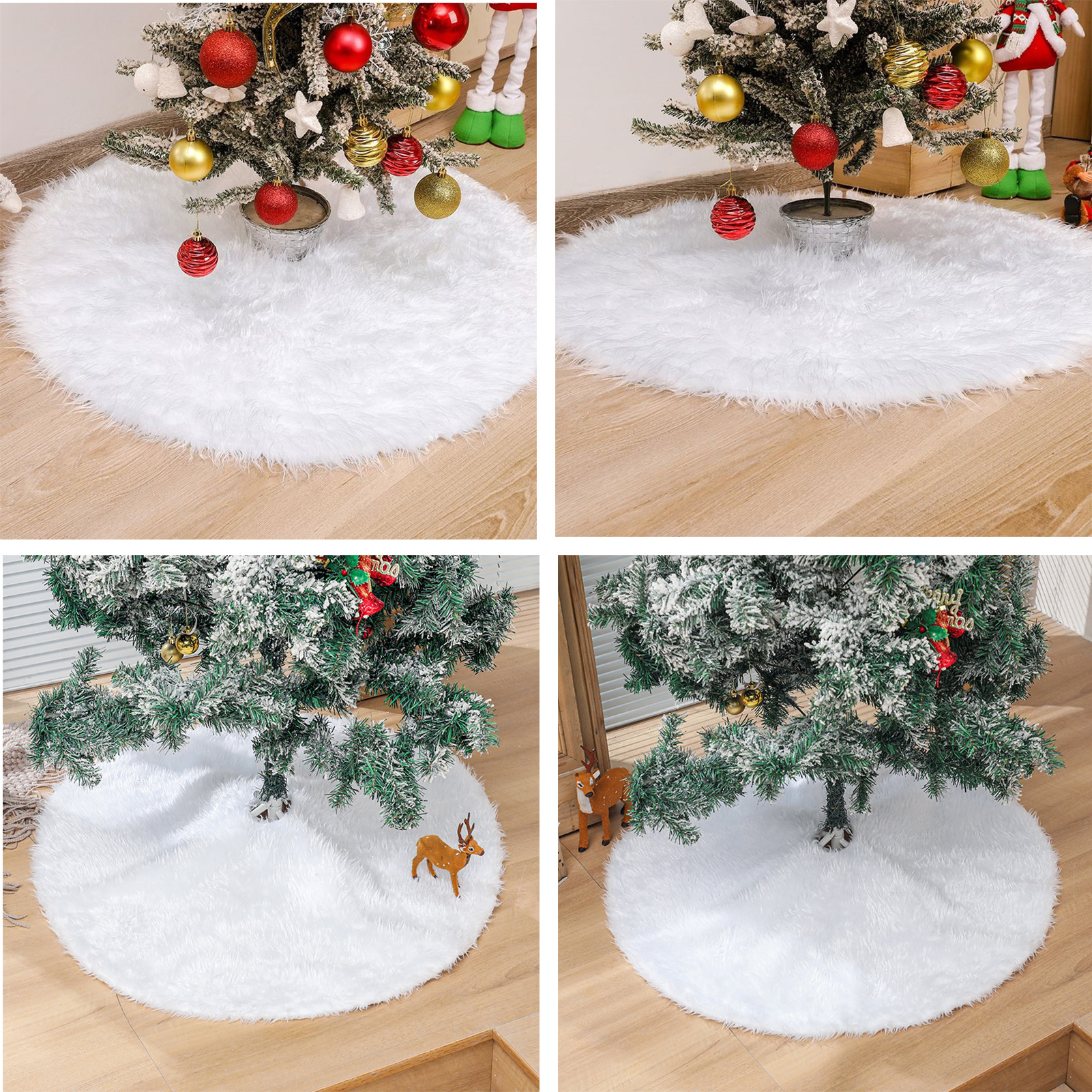 Reinweiße, Plüschige Weihnachtsbaumdecke, Verziert Mit Schneeflocken, Die Mit Perlen Und Goldenen Pailletten Bestickt Sind. 78 Cm Große, Reinweiße, Plüschige Weihnachtsbaumdekoration.