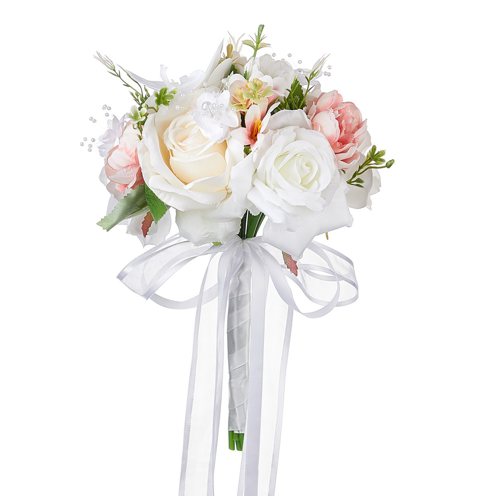 Romantischer Brautstrauß Aus Französischer Seide, Bestehend Aus Champagnerweißen Rosen Und Rosen In Drei Gemischten Farben.