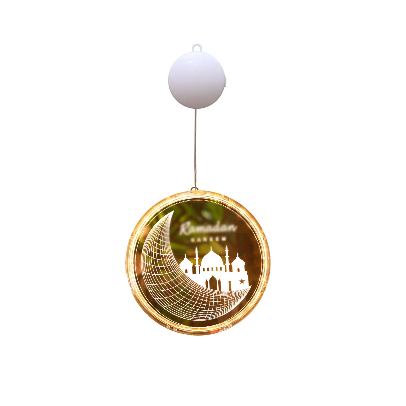 Runde Mondschloss-pendelleuchte (warmweiß, 16 Cm) – Led-lichtdekoration Für Eid Al-fitr – Stimmungsbeleuchtung Mit Sternen Und Mond – Hängelampe Für Orientalische Feste
